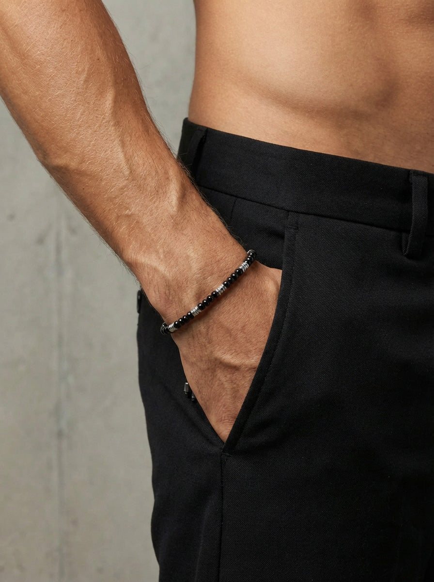 Edelsteinarmband mit schwarzem Onyx und Hämatit - verstellbar Herren Armband VIVIANNASCHMUCK