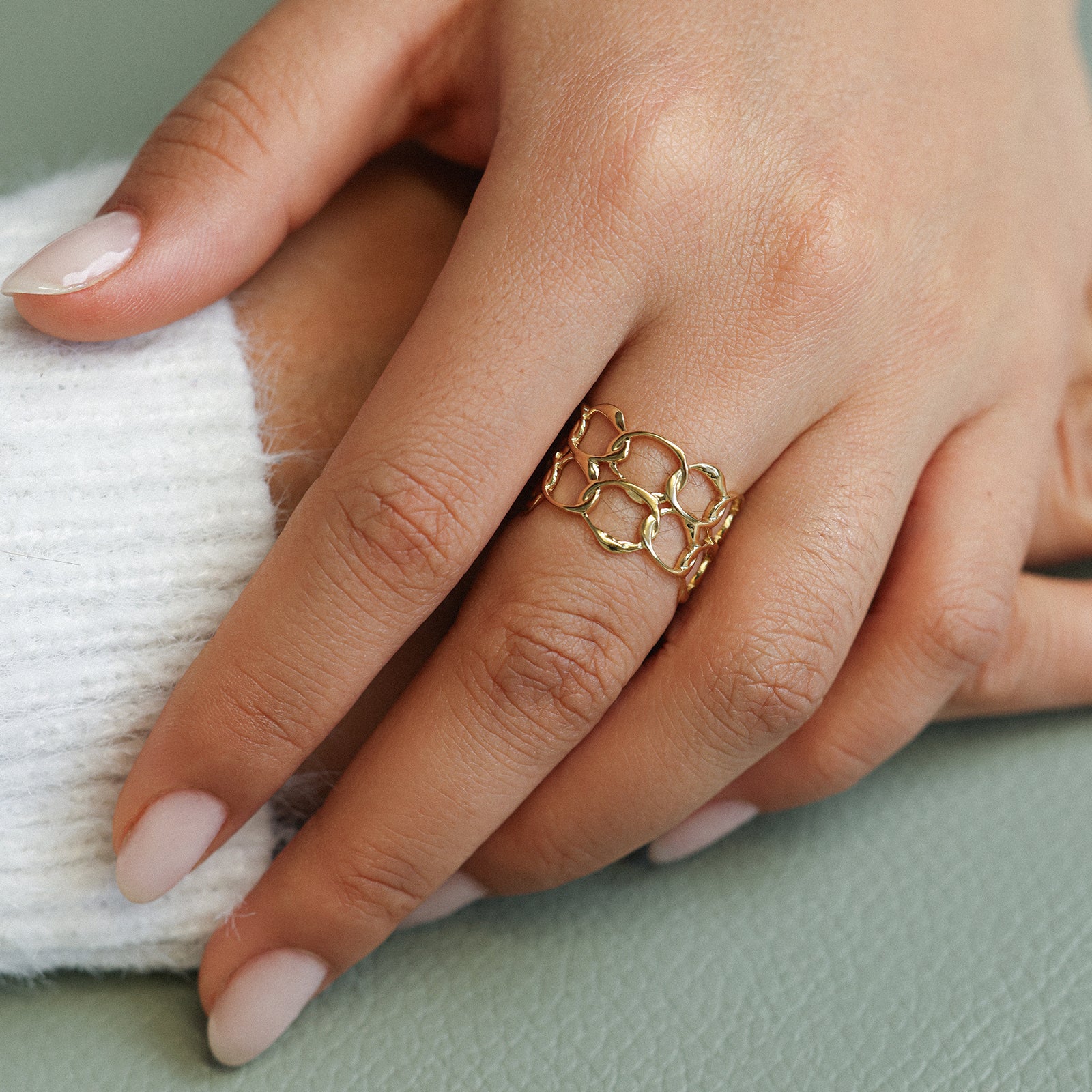 Goldener Ring im Kettendesign – Edelstahl, verstellbar