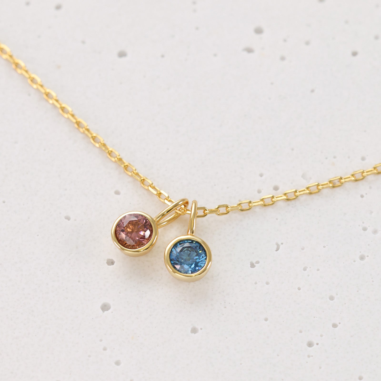 Geburtsstein-Kette mit runden Anhängern aus Zirkonia - 925 Sterling Silber