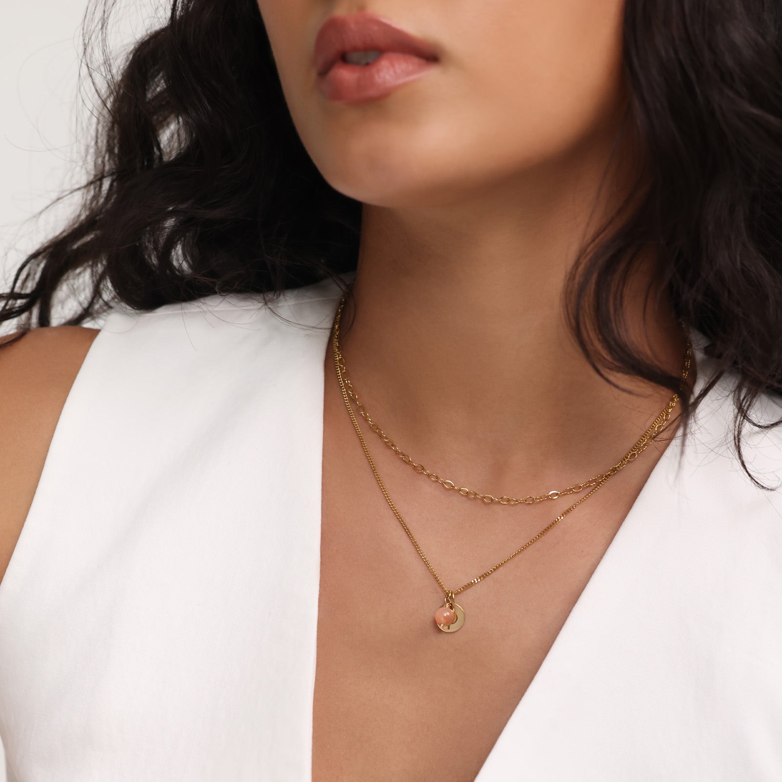 Natural Stone Hammered Necklace - 925 Sterling Silver