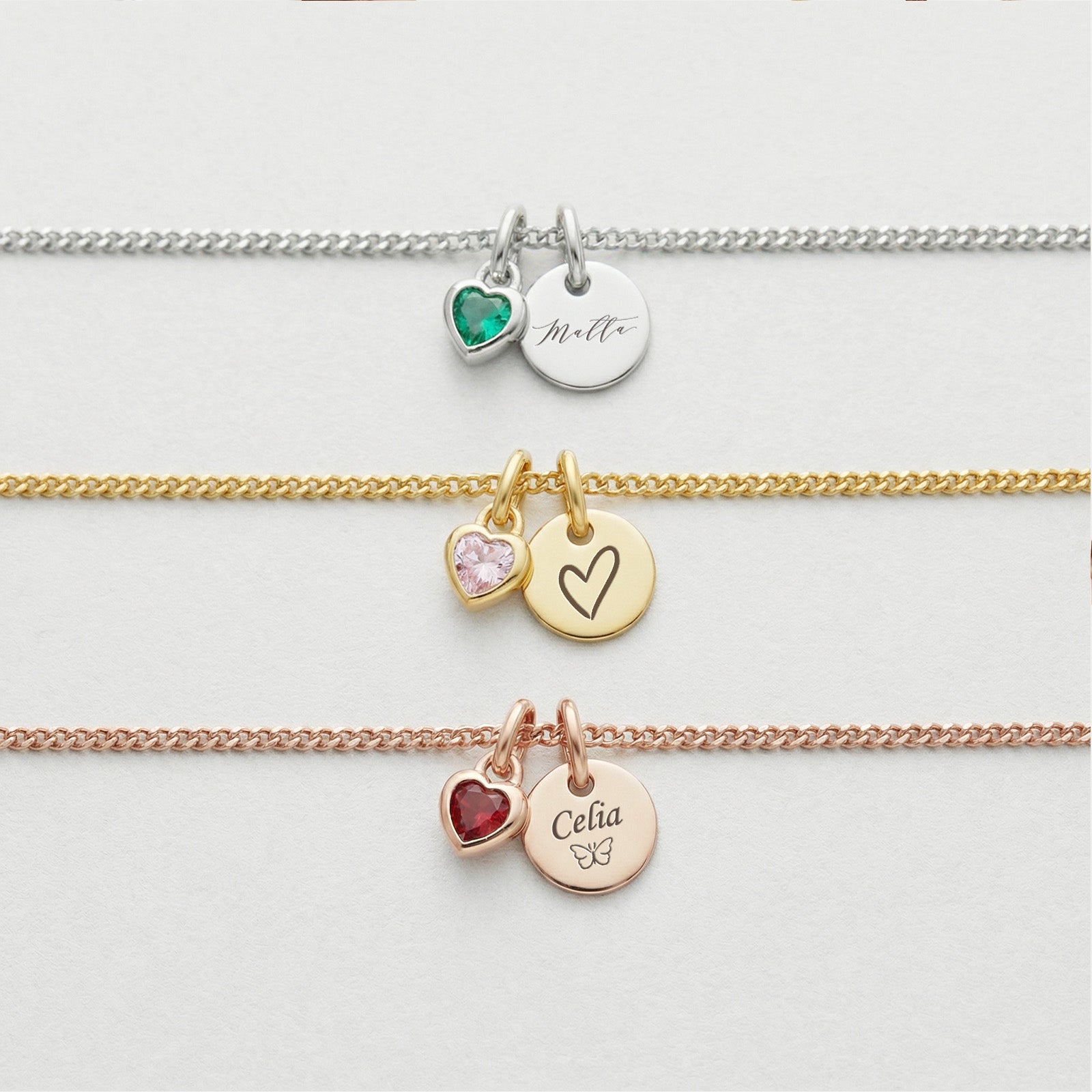 Herz-Geburtsstein Kette mit Gravur Damen Halskette VIVIANNASCHMUCK