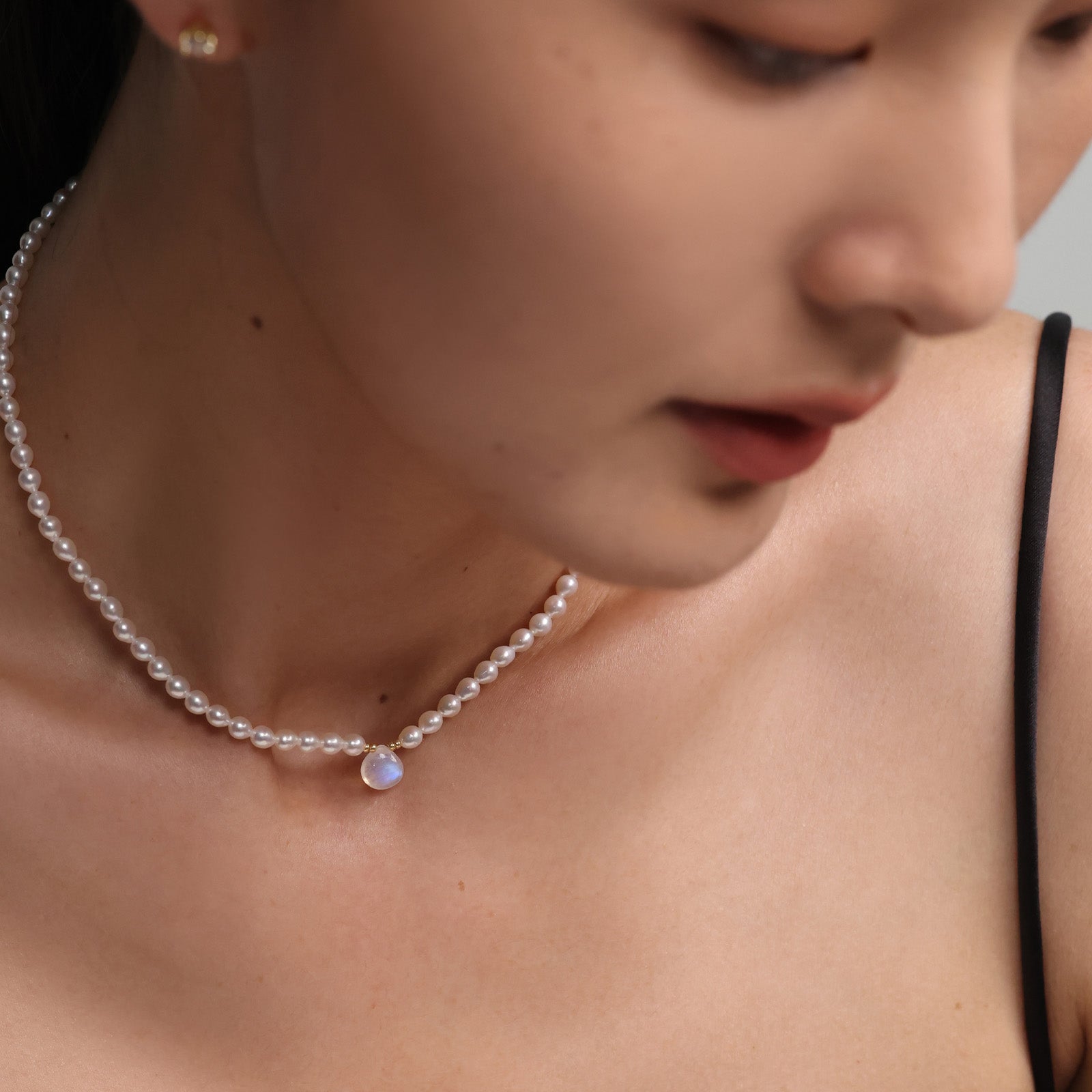 Süßwasserperlenkette mit Mondstein - 925 Sterling Silber