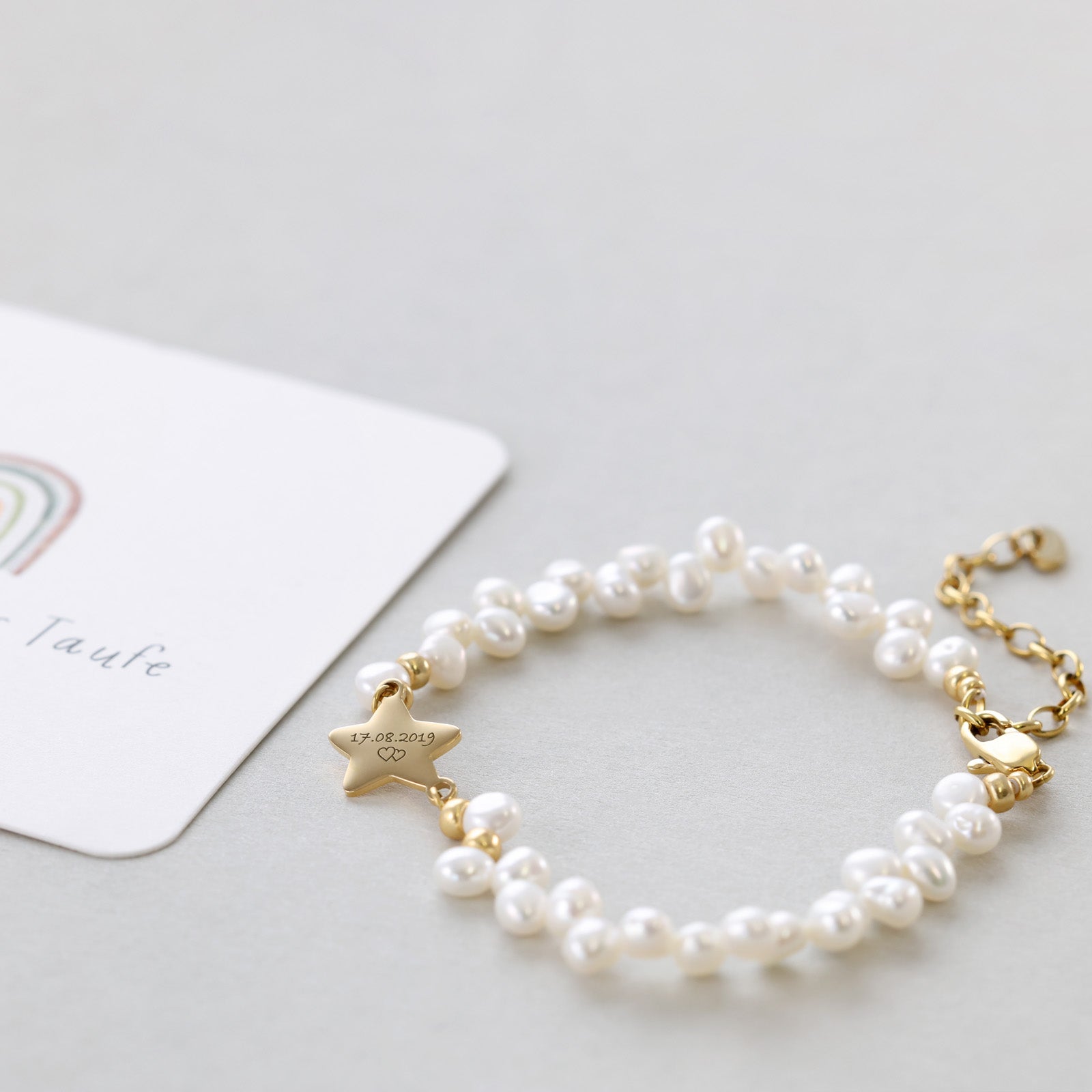 Perlenarmband mit Sternchen - Geschenk zur Taufe mit Karte Kinder Armband VIVIANNASCHMUCK