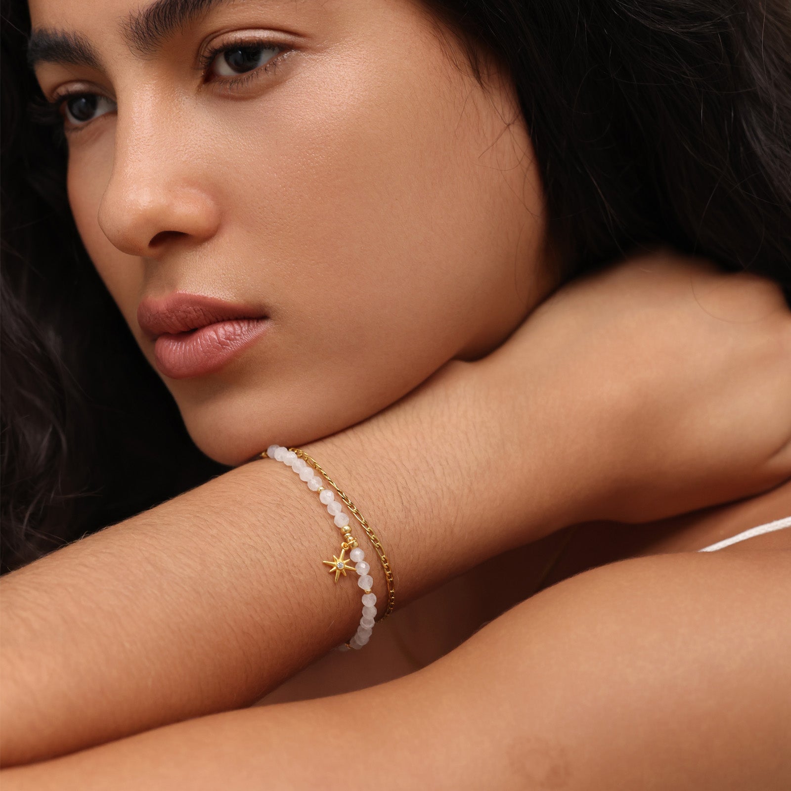 Mondstein Armband mit Nordstern Anhänger - 925er Sterling Silber