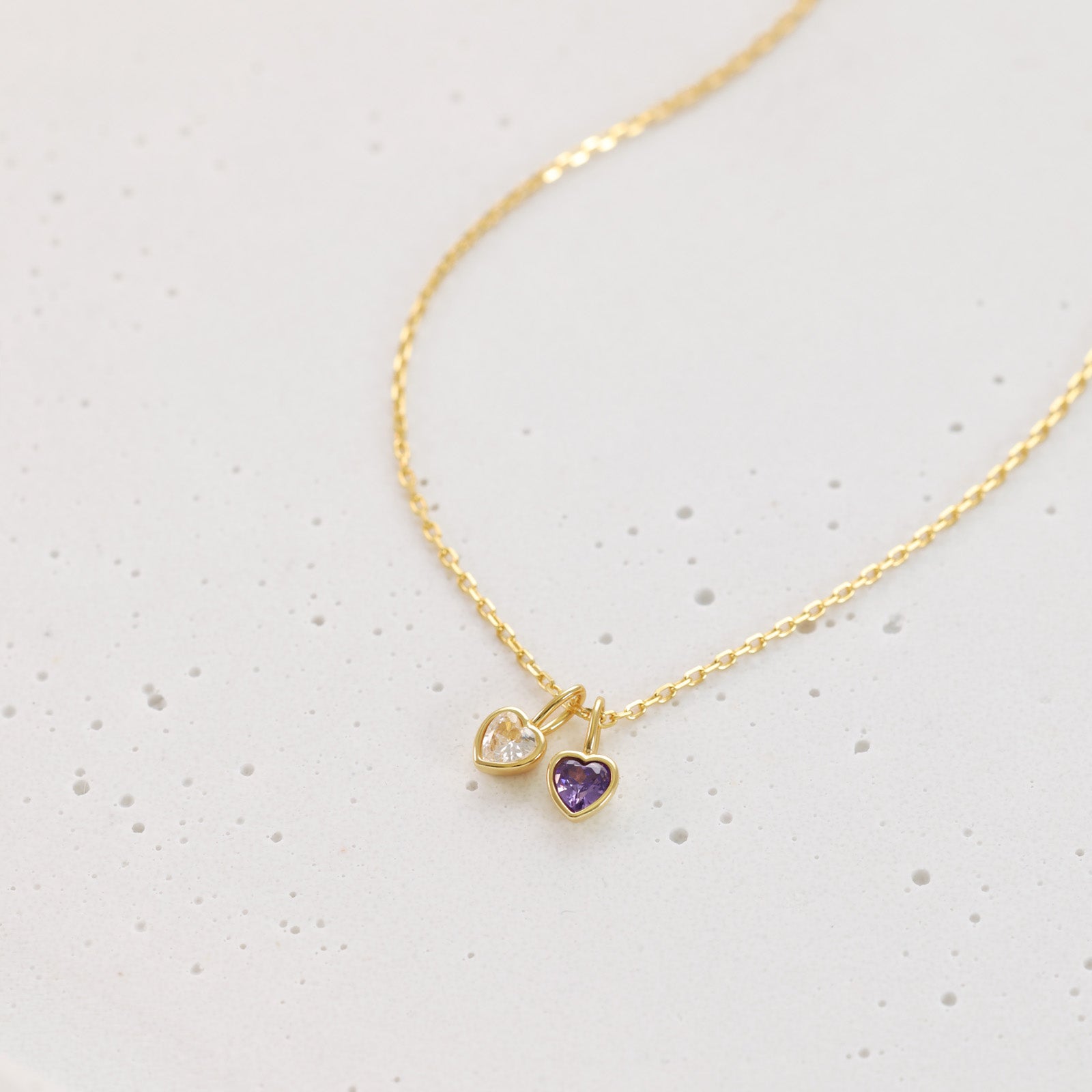 Geburtsstein-Kette mit herzförmigen Anhängern aus Zirkonia - 925 Sterling Silber Damen Halskette VIVIANNASCHMUCK