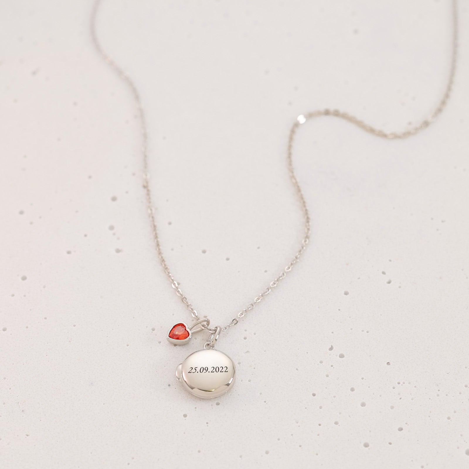 Mini Medaillon Kette mit Herz Geburtssteinen - 925 Sterling Silber