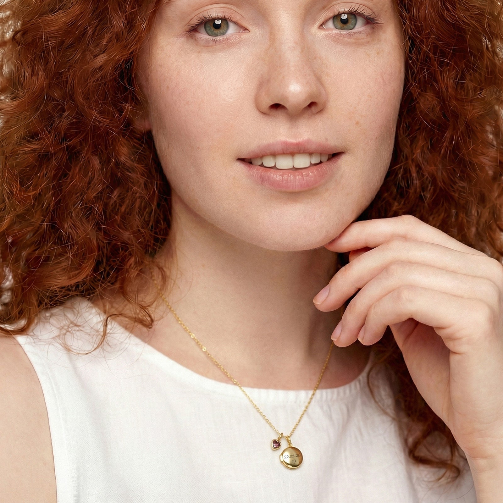 Mini Medaillon Kette mit Herz Geburtssteinen - 925 Sterling Silber Damen Halskette VIVIANNASCHMUCK