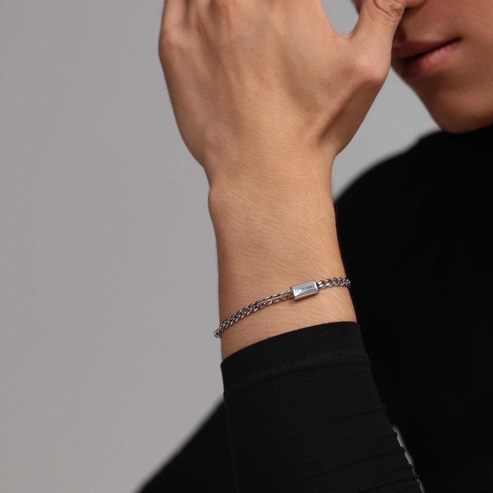 Herren Cuban Armband mit gravierbarer Perle – Edelstahl Herren Armband VIVIANNASCHMUCK