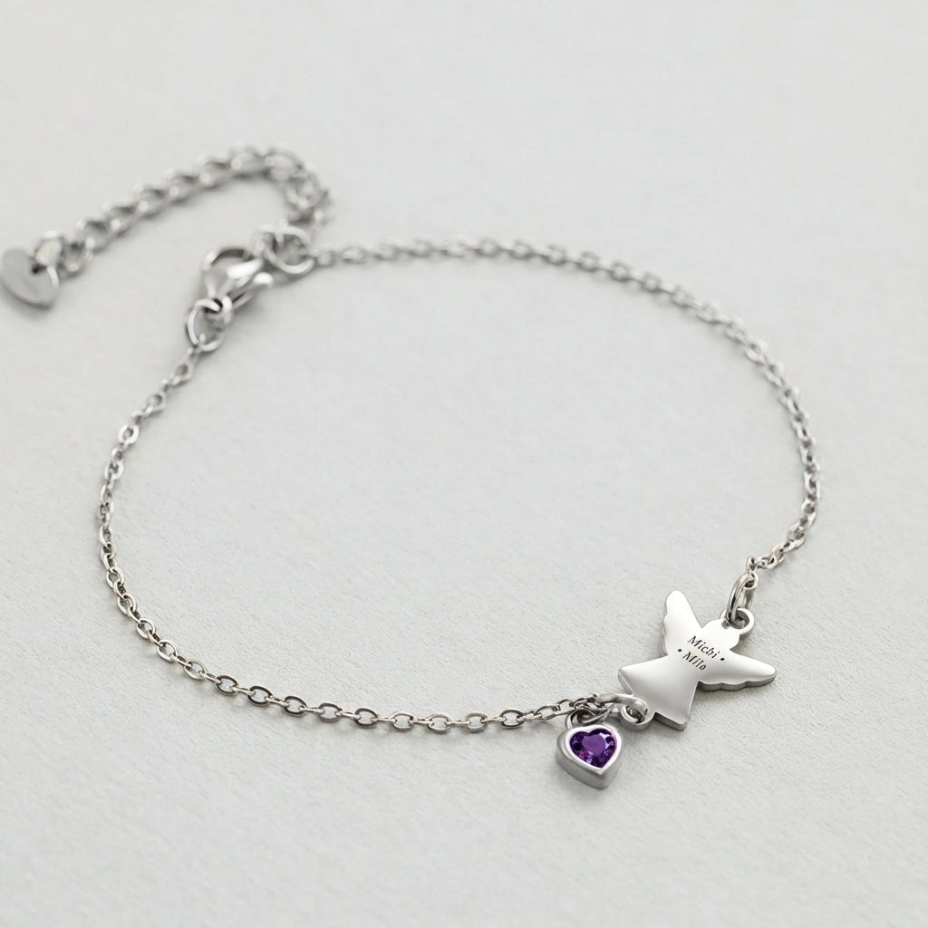 Engel Armband mit Zirkonia Geburtsstein Kinder Armband VIVIANNASCHMUCK
