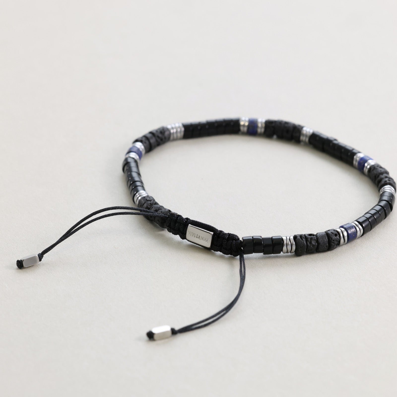 Edelsteinarmband mit schwarzem Turmalin, Lava, Lapislazuli und Hämatit Herren Armband VIVIANNASCHMUCK