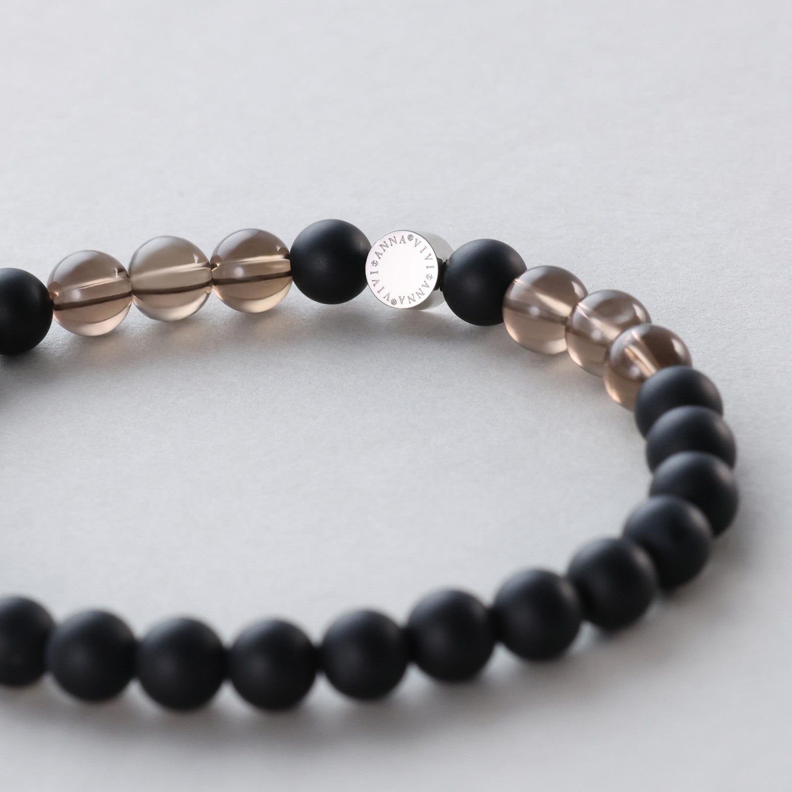 Rauchquarz & Onyx Armband mit Gravurperle Herren Armband VIVIANNASCHMUCK