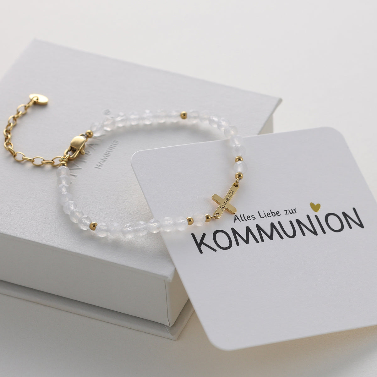 Moonstone Cross Bracelet - Communion Gift with Card