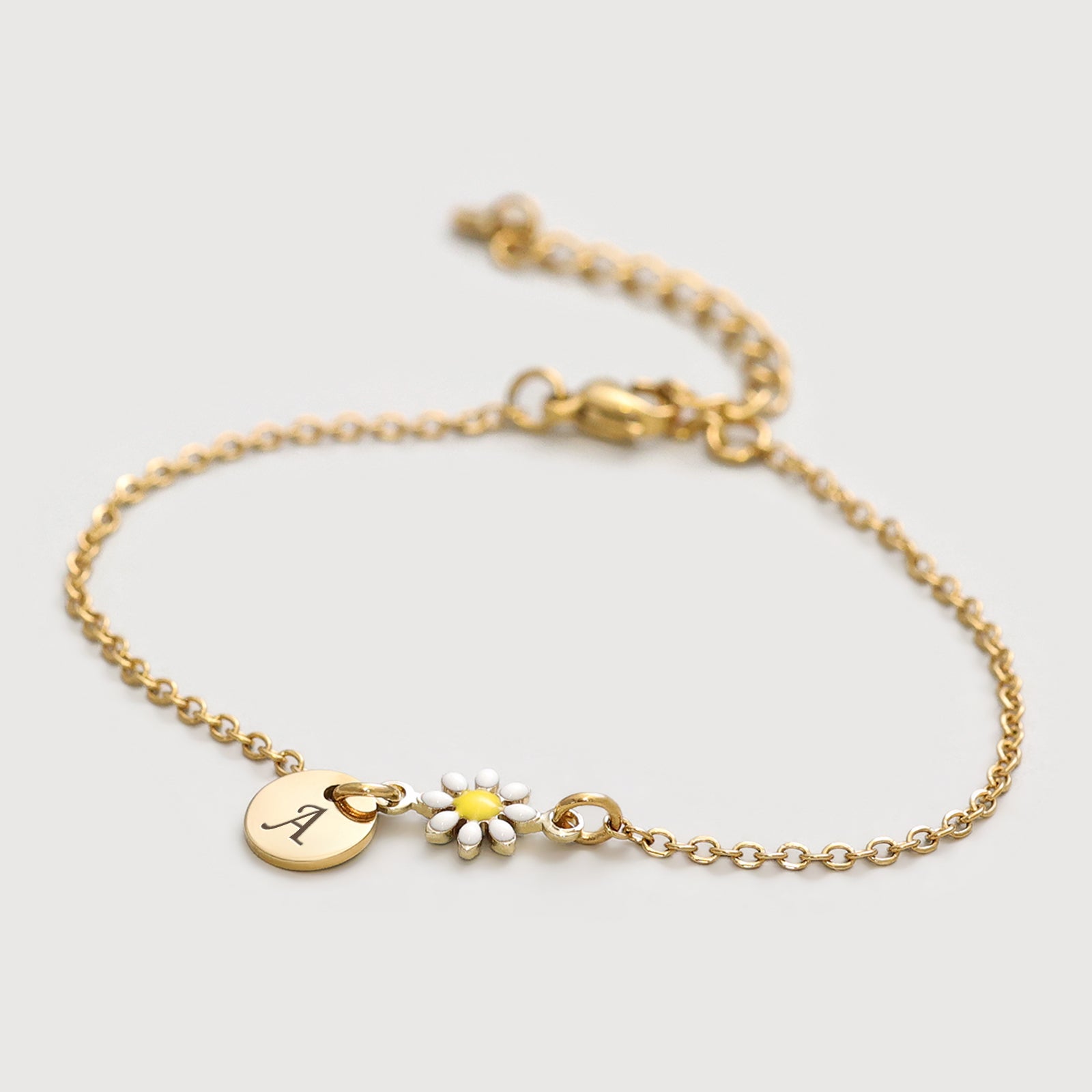 Mini-Gänseblümchen Armkette mit Gravurplättchen