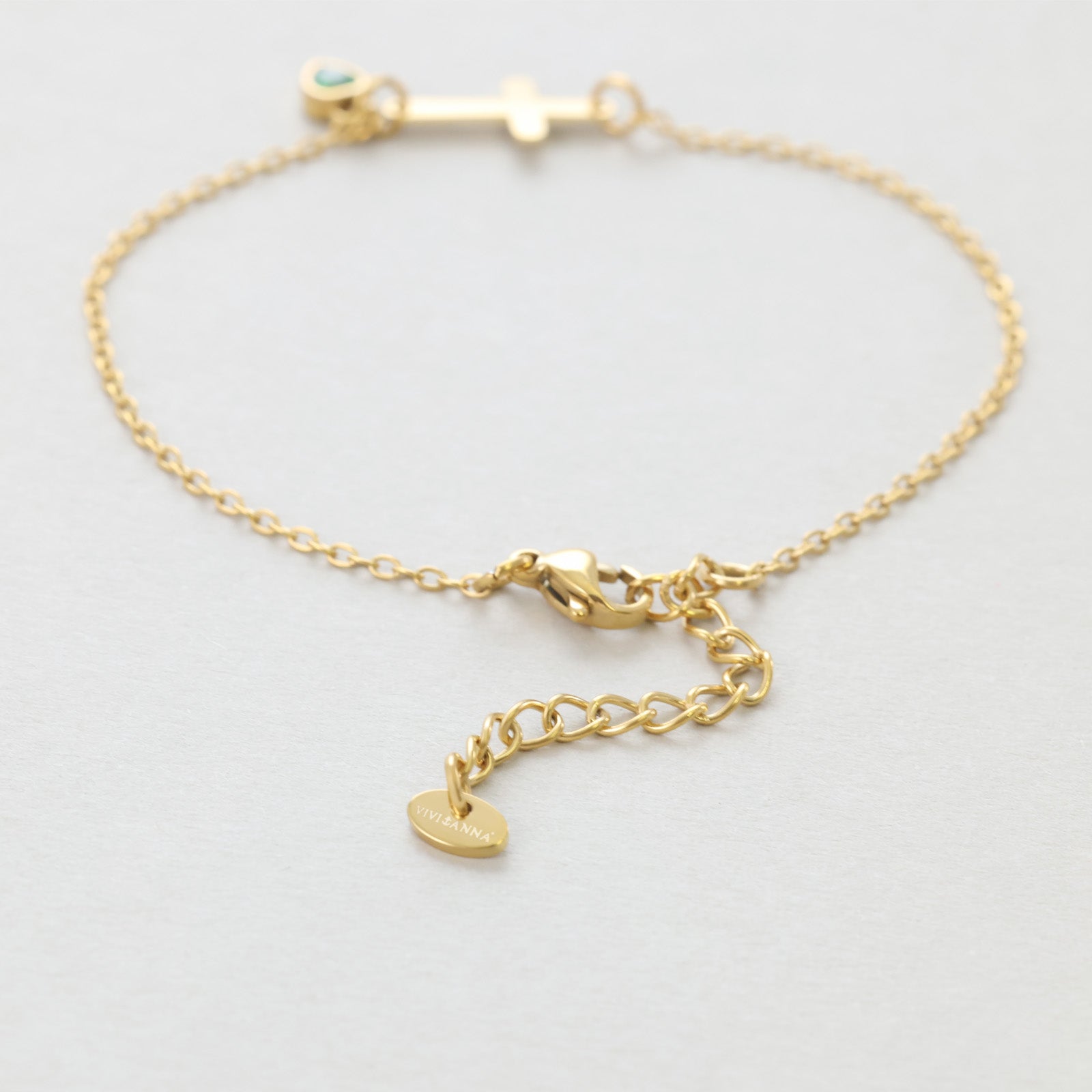 Kreuz Armband mit Zirkonia Geburtsstein - Geschenk zur Taufe mit Karte Kinder Armband VIVIANNASCHMUCK