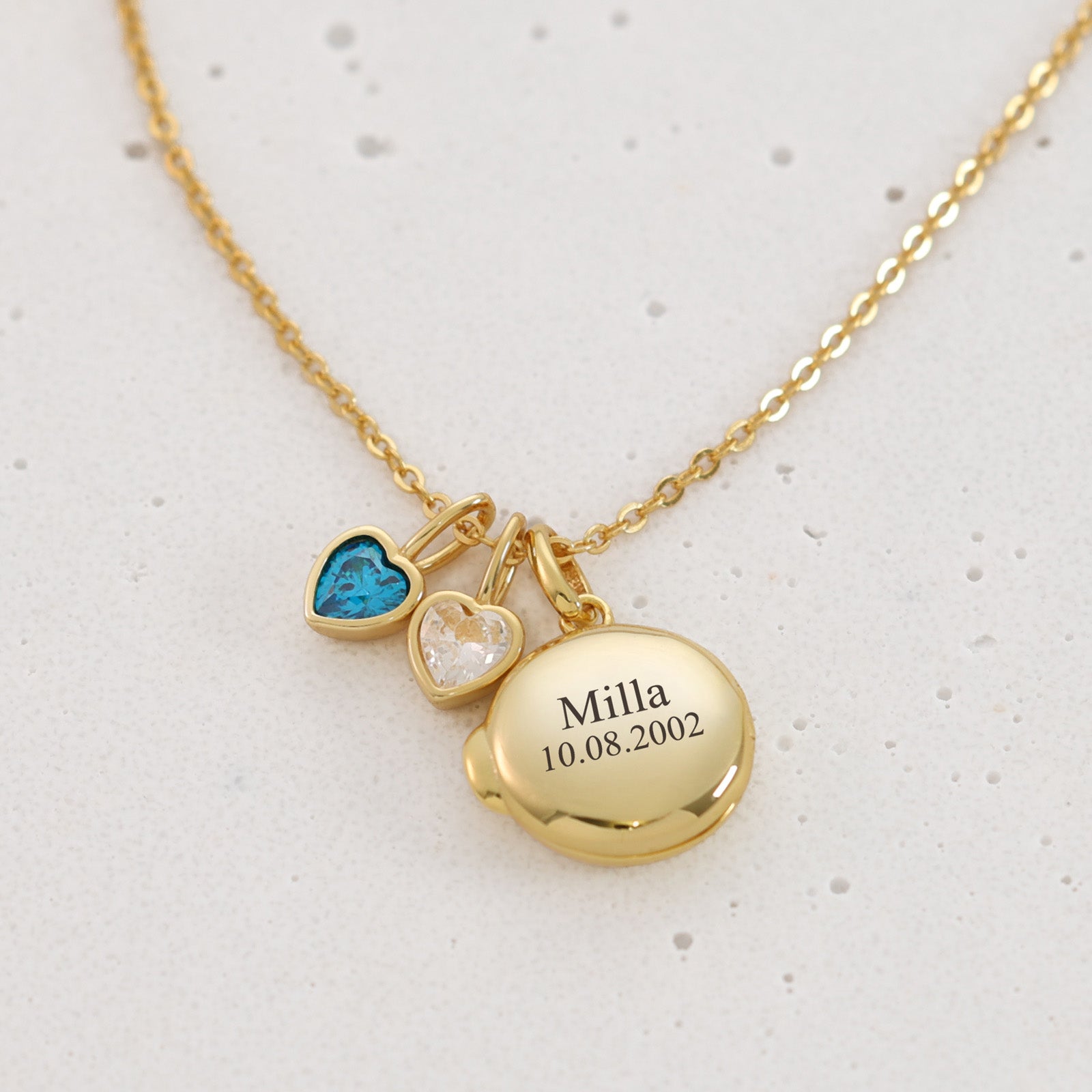 Mini Medaillon Kette mit Herz Geburtssteinen - 925 Sterling Silber