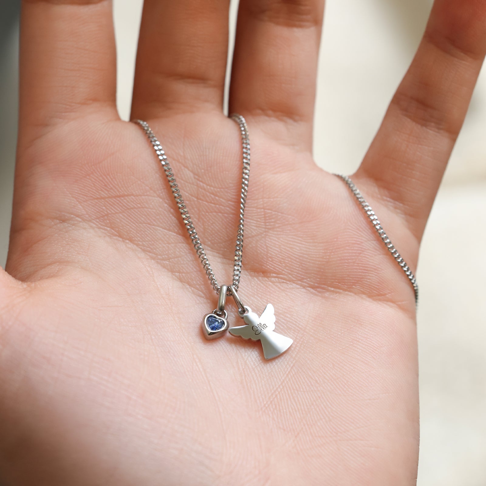 Guardian Angel Necklace with Heart Birthstone - Baptism Gift with Card