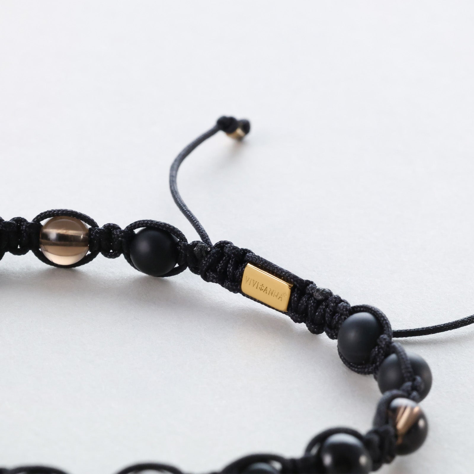 Onyx & Rauchquarz Makramee-Armband – personalisierbar Herren Armband VIVIANNASCHMUCK