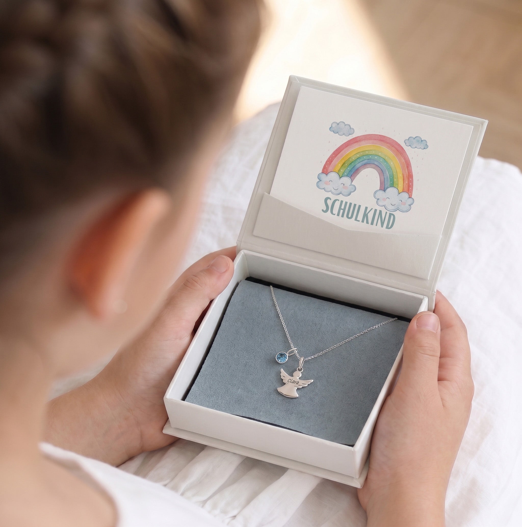 Personalisierte Schutzengel Halskette mit Geburtsstein– 925 Sterling Silber Kinder Halsketten VIVIANNASCHMUCK
