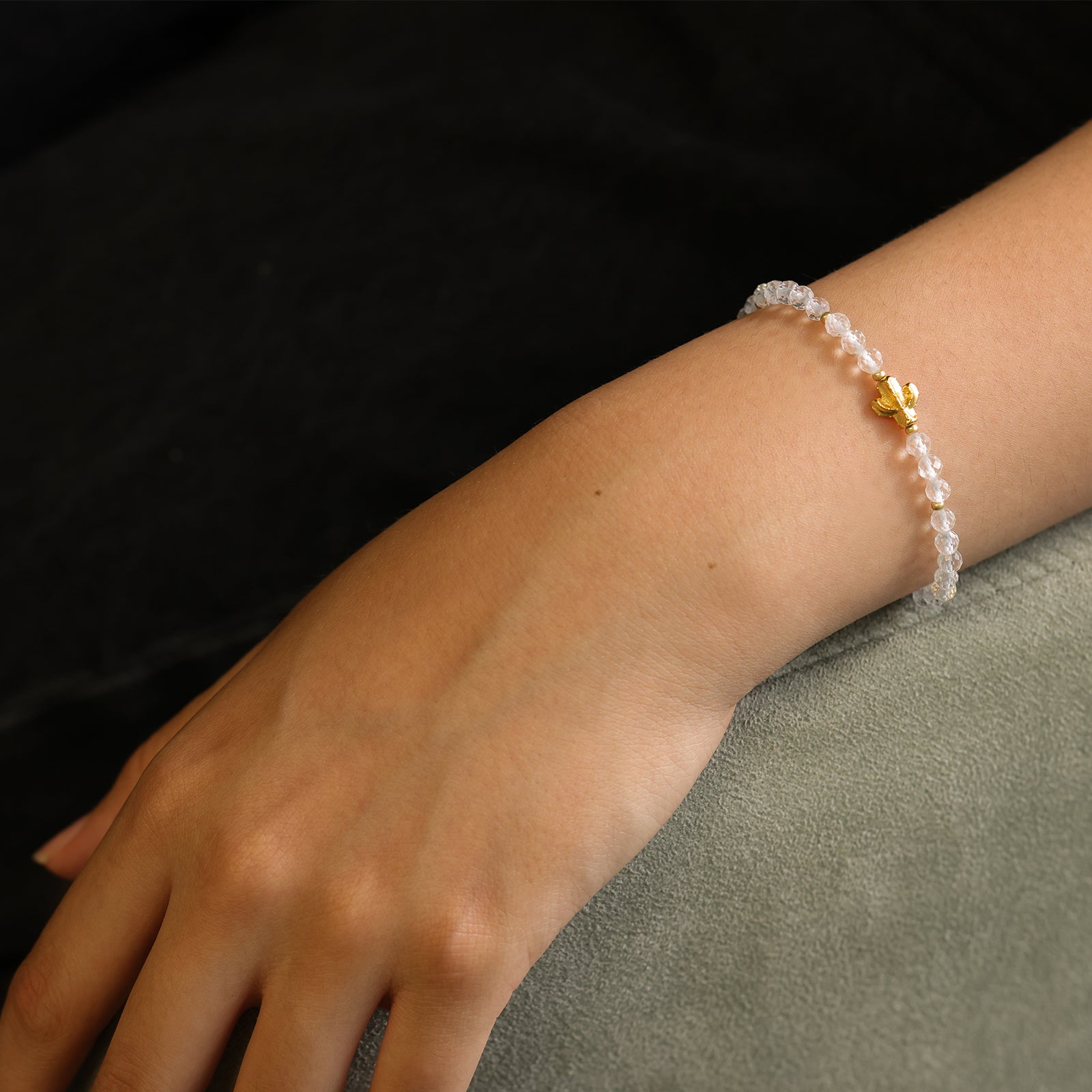 Bergkristall Armband mit Kaktus Charm - 925er Sterling Silber