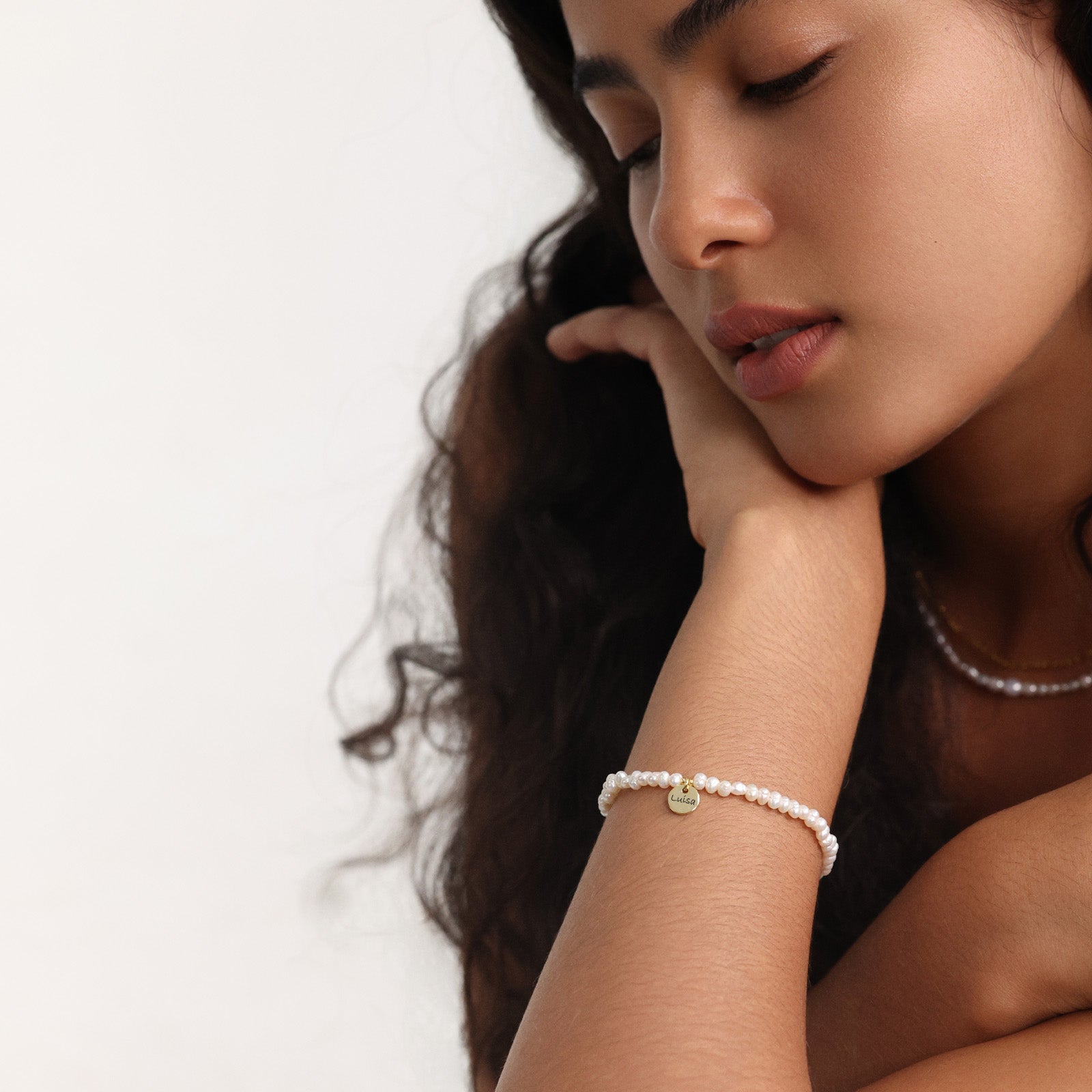 Süßwasserperlen Armband mit Personalisierbarem Anhänger - 925er Sterling Silber