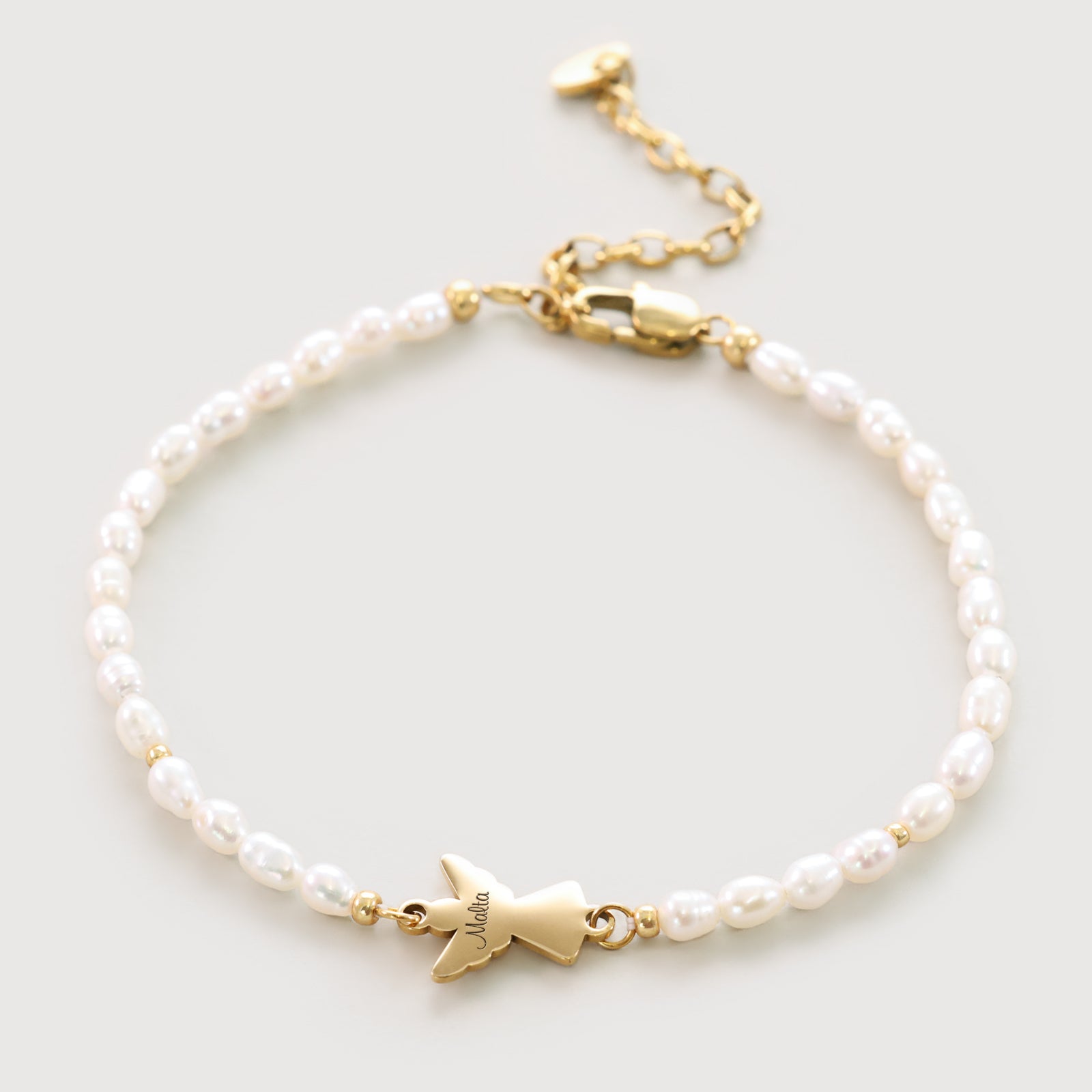 Zartes Süßwasser-Perlenarmband mit Schutzengel