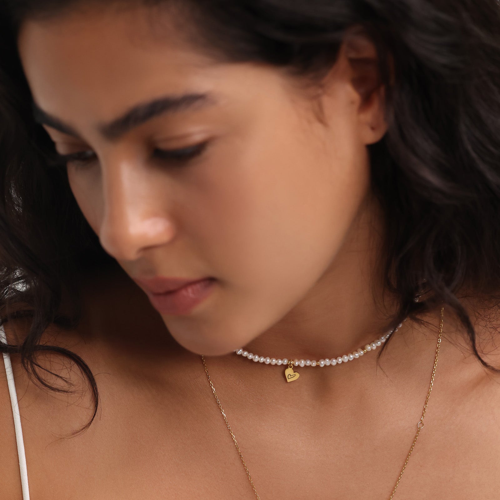 Perlenkette mit personalisierbarem Herzanhänger