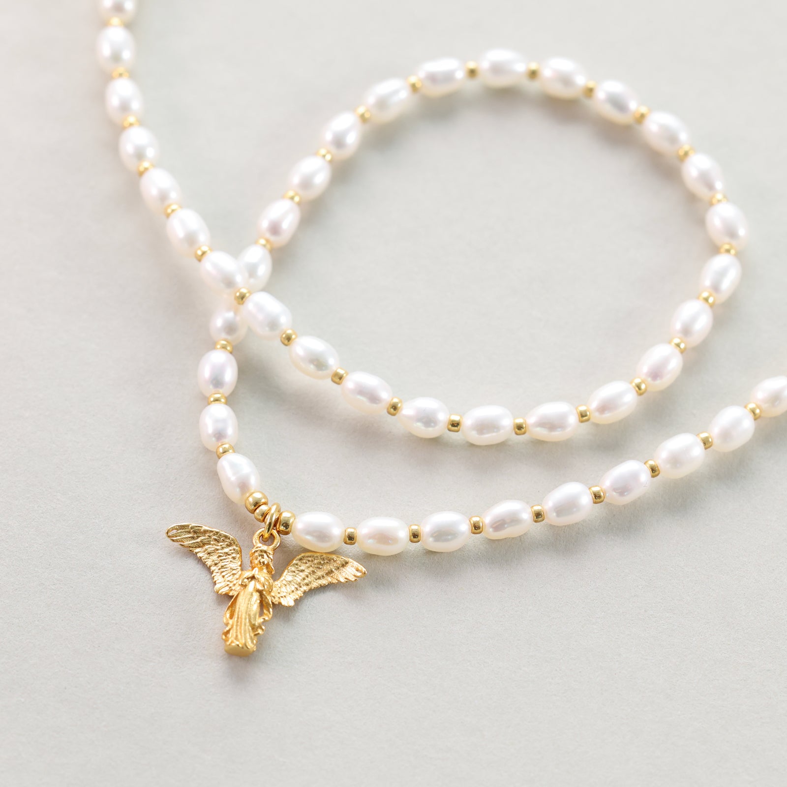 Süßwasserperlen Kette mit Schutzengel Anhänger - 925 Sterling Silber