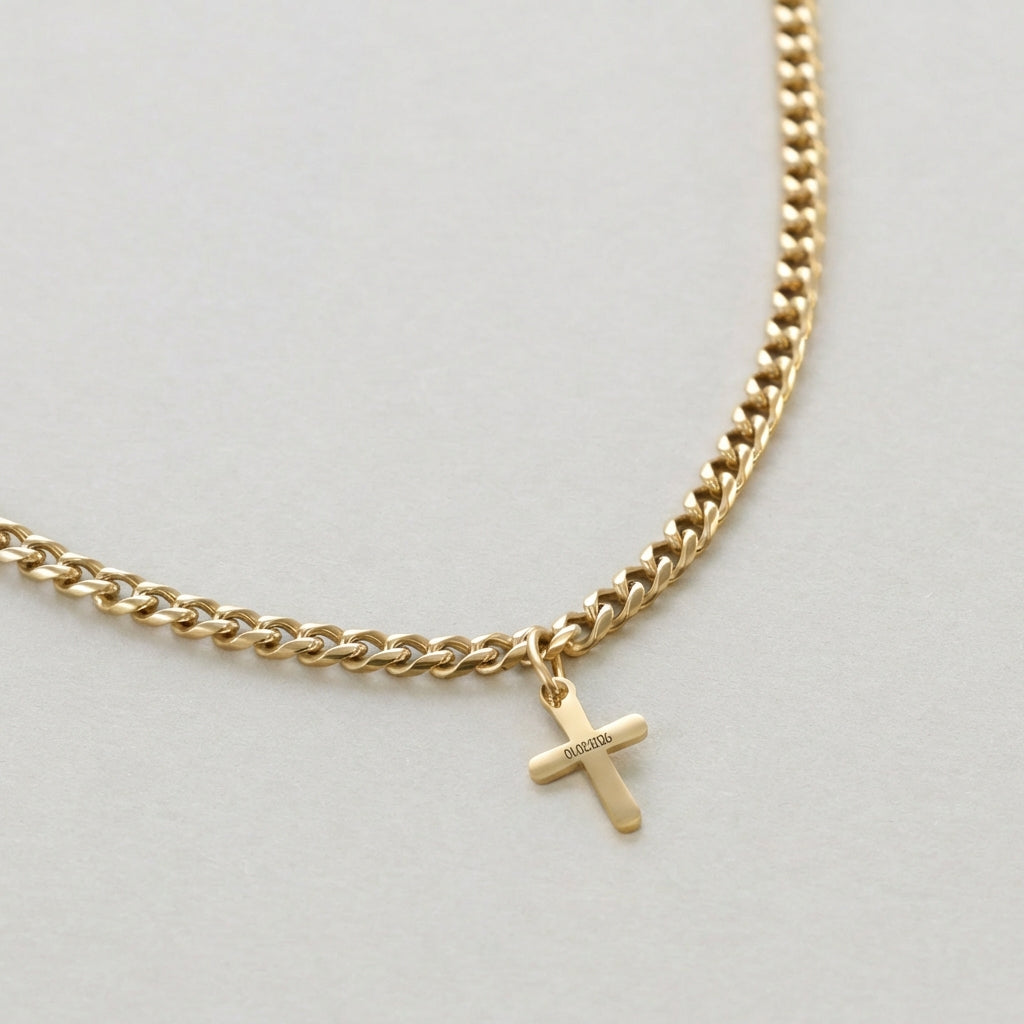 Personalisierte Herren Halskette mit Mini-Kreuzanhänger Herren Halskette VIVIANNASCHMUCK