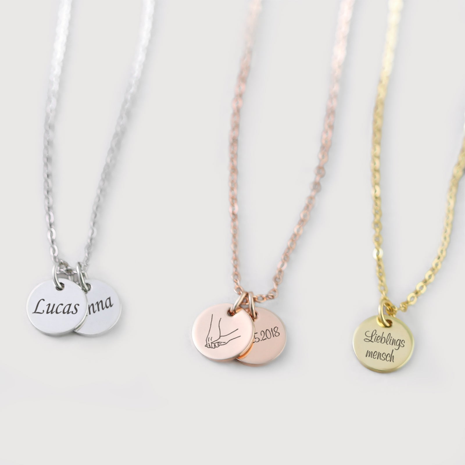 Personalisierte Kette mit rundem Plättchen