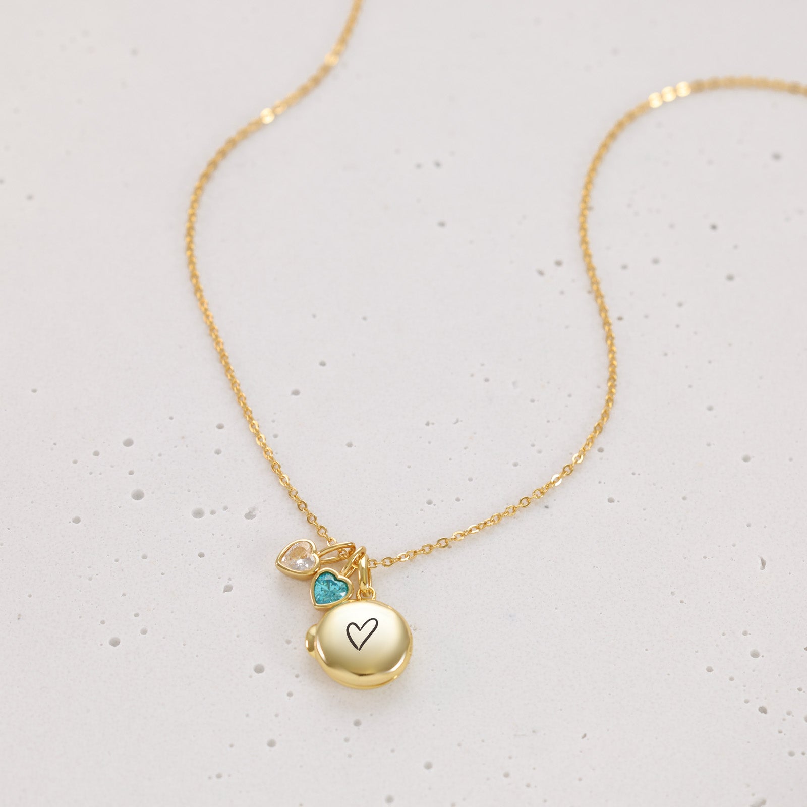 Mini Medaillon Kette mit Herz Geburtssteinen - 925 Sterling Silber