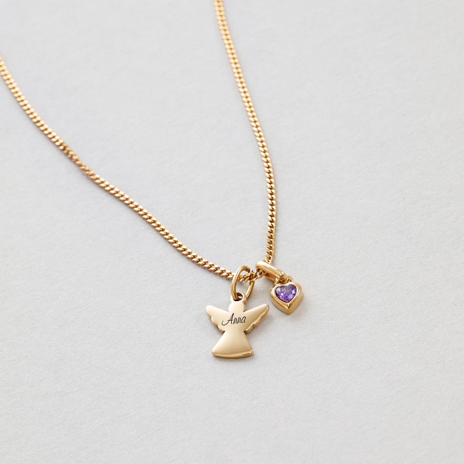 Guardian Angel Necklace with Heart Birthstone - Baptism Gift with Card