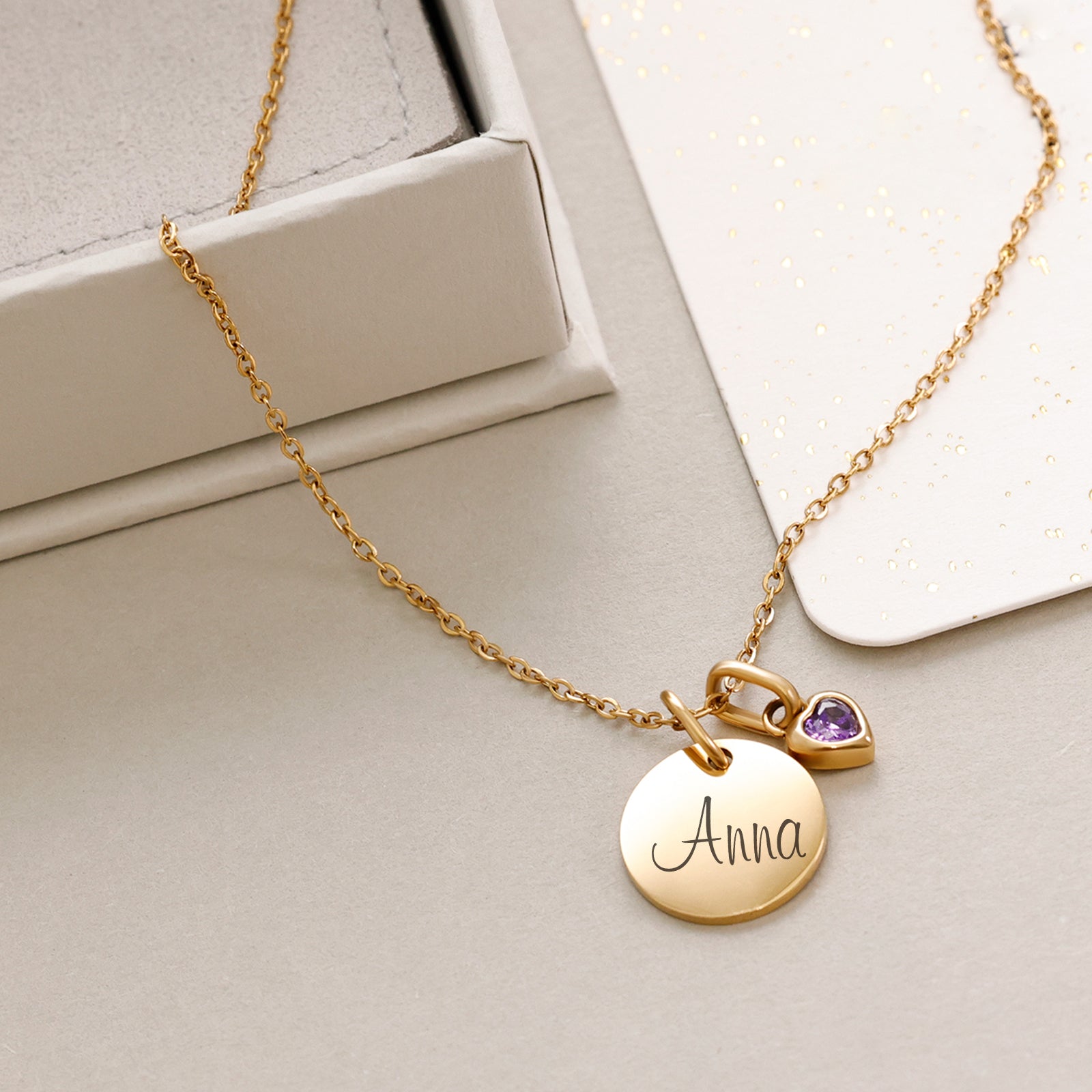 Personalisierte Namenskette mit Zirkonia Geburtsstein - Christliches Geschenk mit Karte Kinder Halsketten VIVIANNASCHMUCK