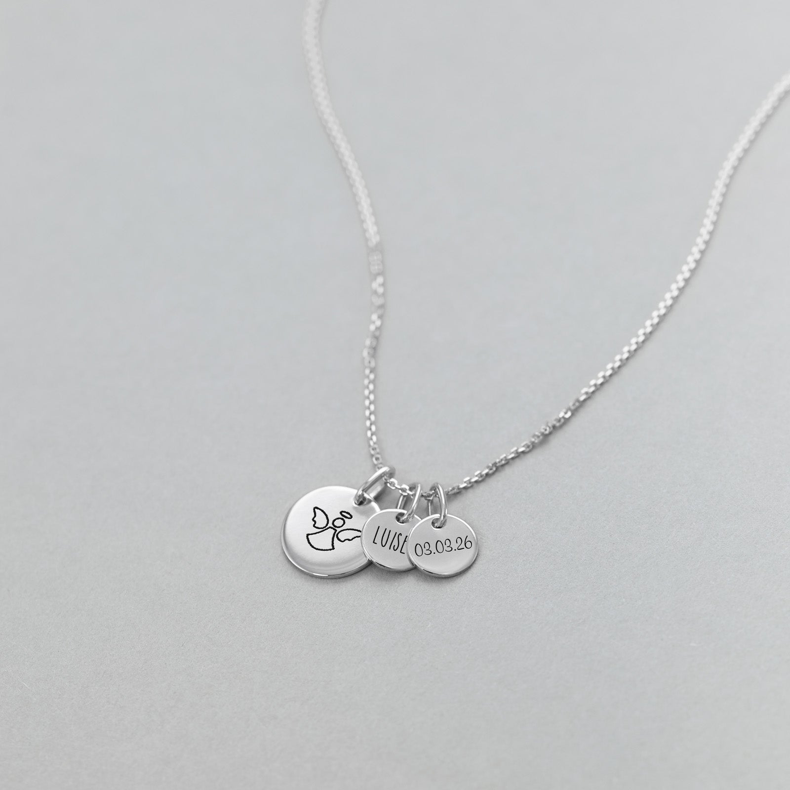 Personalisierte Familienkette mit großen und kleinen Gravurplättchen - 925 Sterling Silber Damen Halskette VIVIANNASCHMUCK