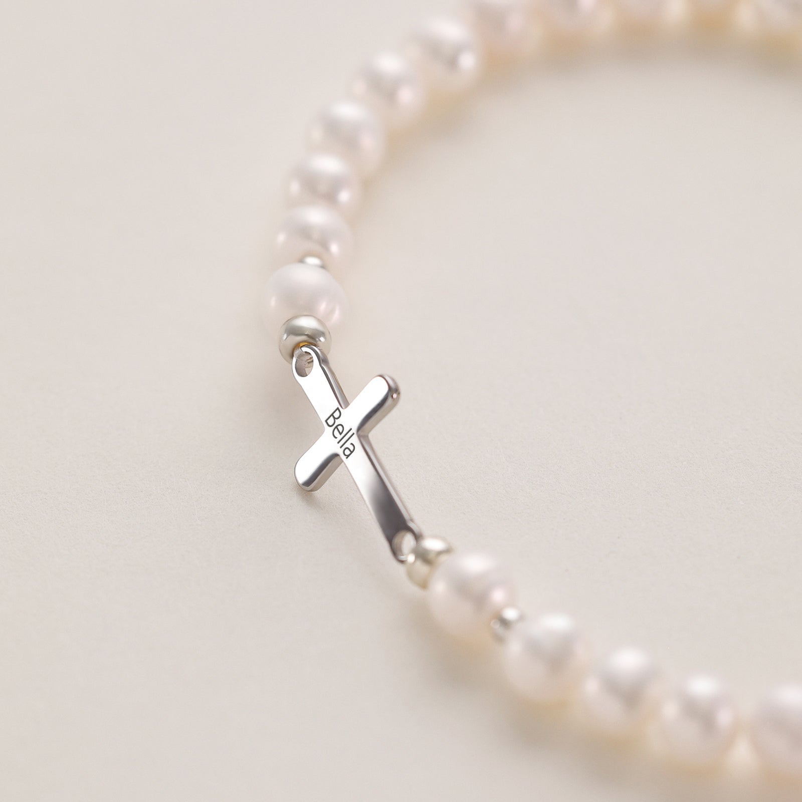 Süßwasserperlen Kreuz Armband - Geschenk zur Kommunion mit Karte Kinder Armband VIVIANNASCHMUCK