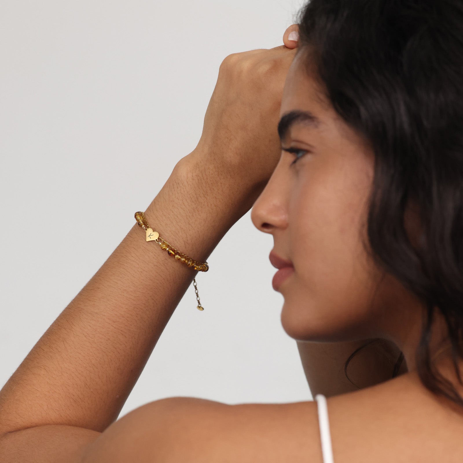 Bernstein Armband mit Herzplättchen