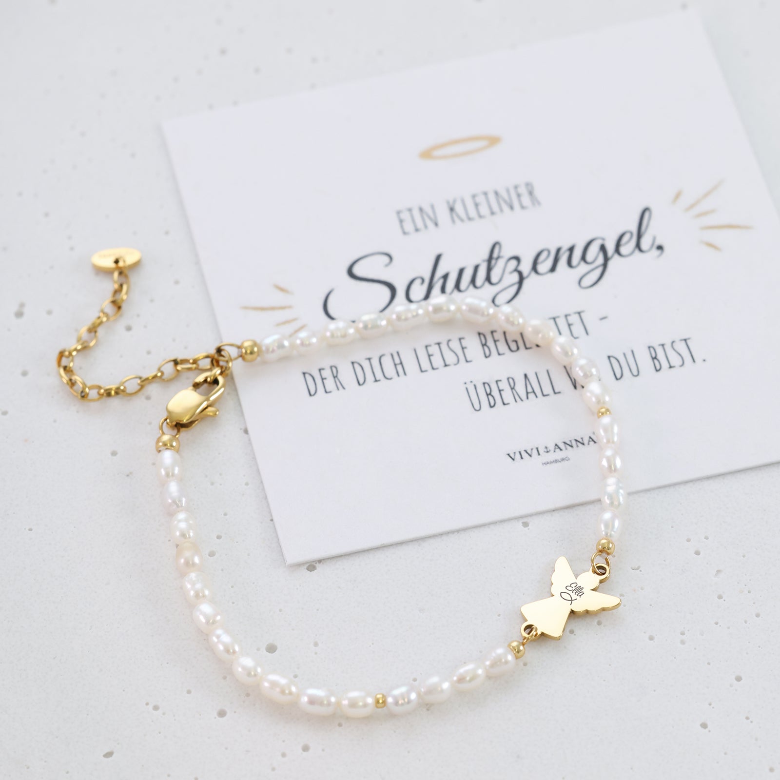 Zartes Süßwasser-Perlenarmband mit Schutzengel - Geschenk mit Karte Damen Armband VIVIANNASCHMUCK