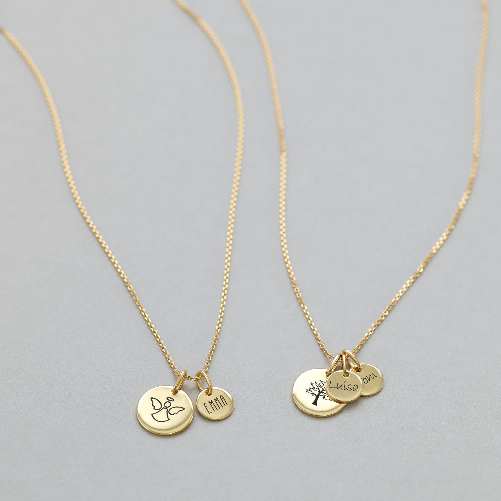 Personalisierte Familienkette mit großen und kleinen Gravurplättchen - 925 Sterling Silber Damen Halskette VIVIANNASCHMUCK