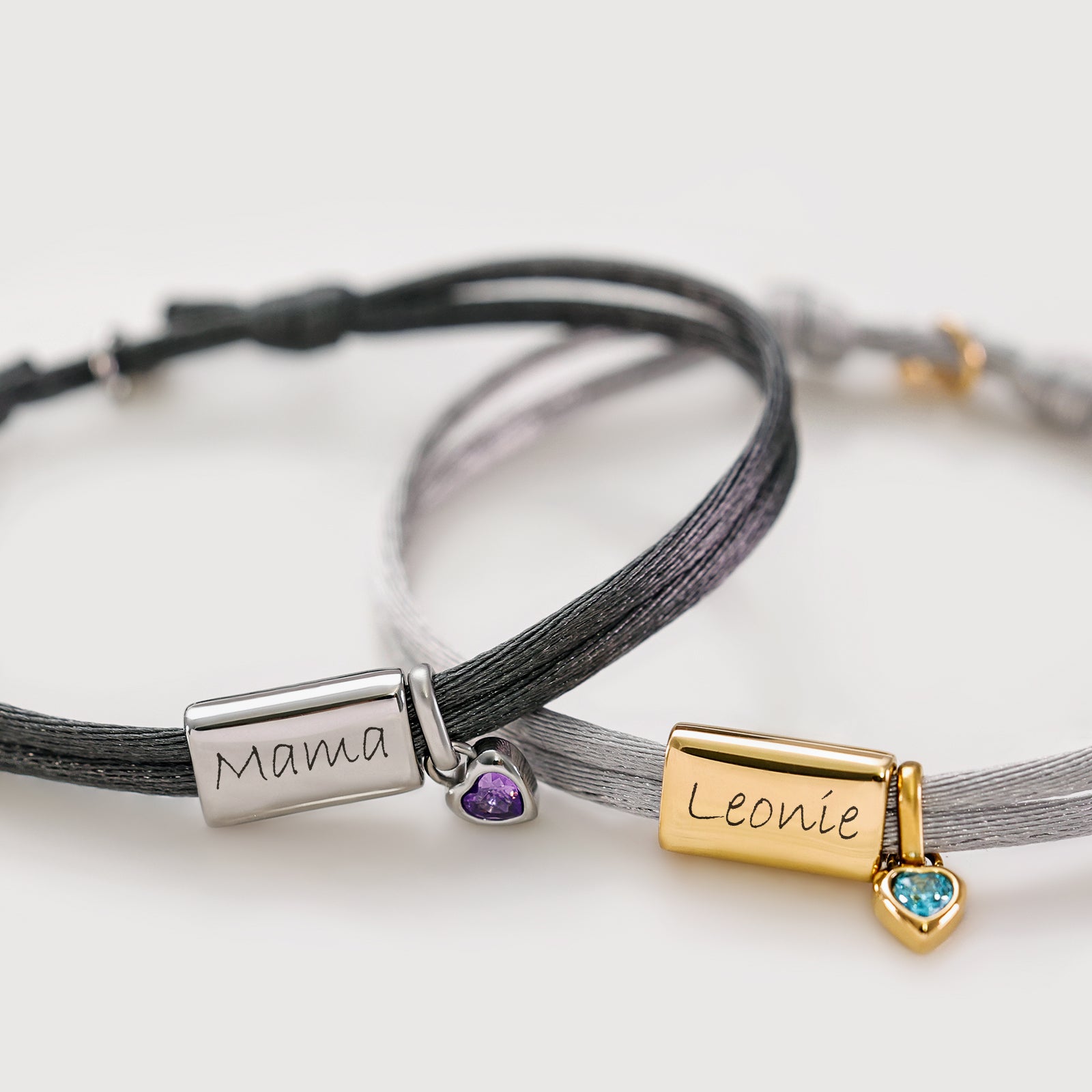 Satin Armband mit Gravur und Geburtsstein