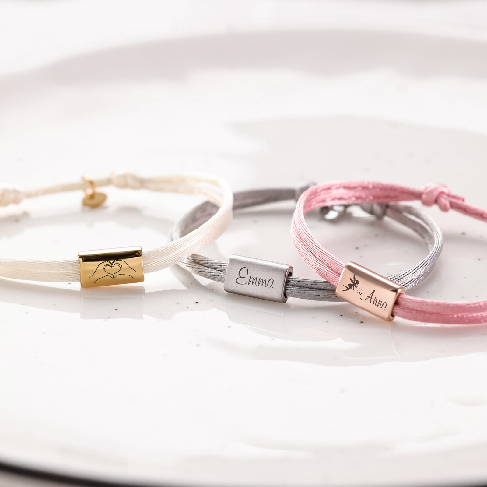 Kinder Satinband Armband mit Gravur - Geschenk zur Einschulung mit Karte Kinder Armband VIVIANNASCHMUCK