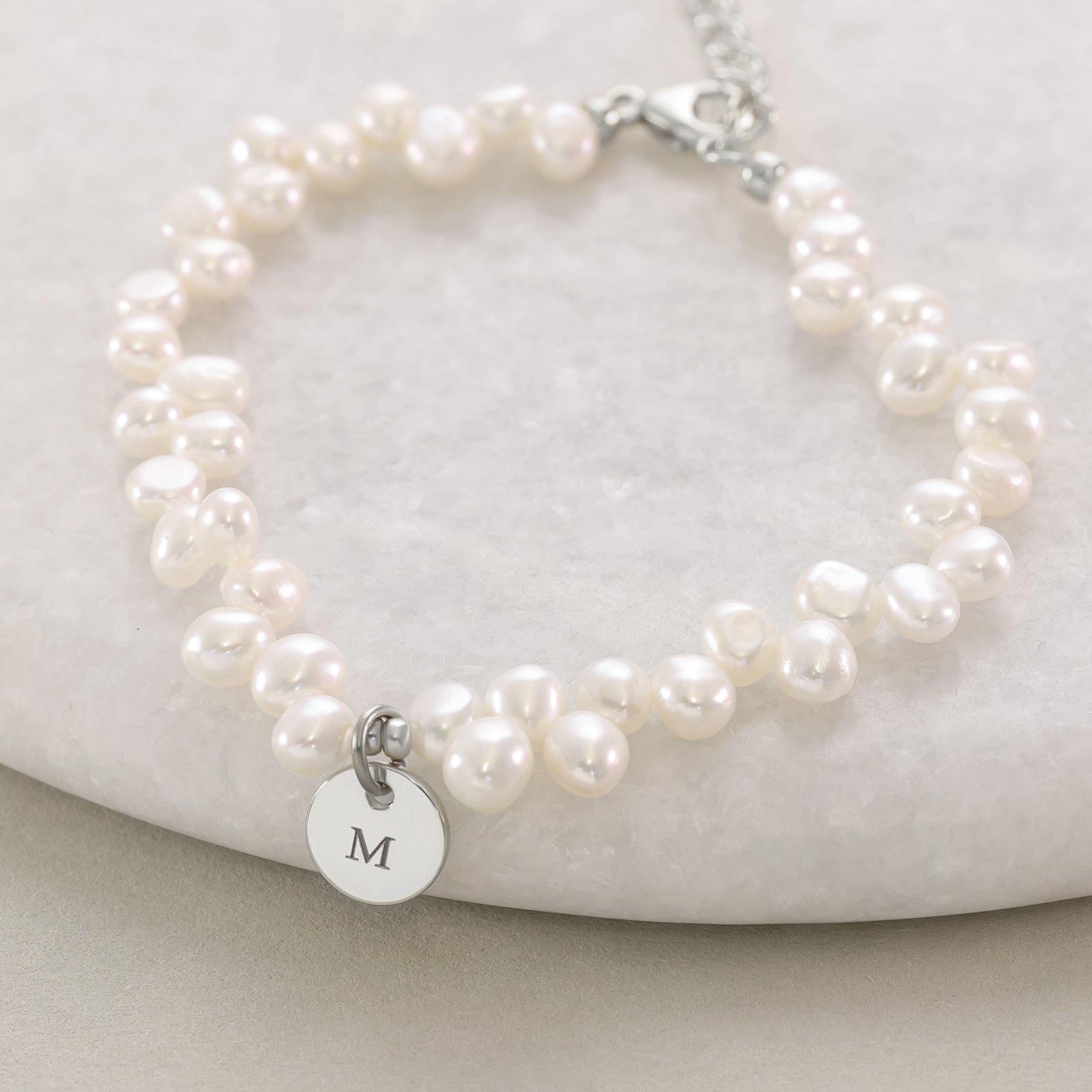 Süßwasserperlen Armband mit Gravur-Plättchen - 925er Sterling Silber Damen Armband VIVIANNASCHMUCK