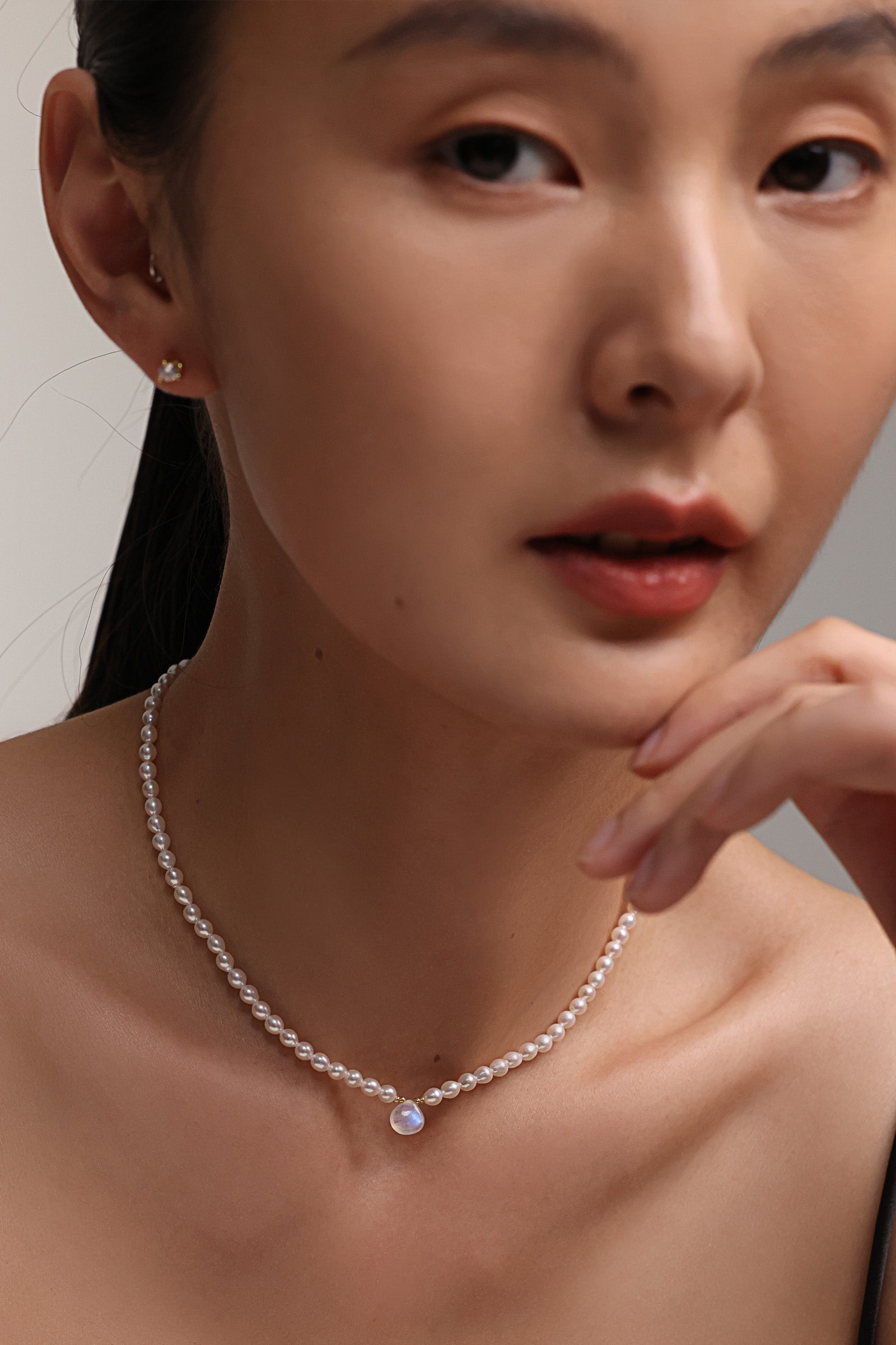 Süßwasserperlenkette mit Mondstein – 925 Sterling Silber