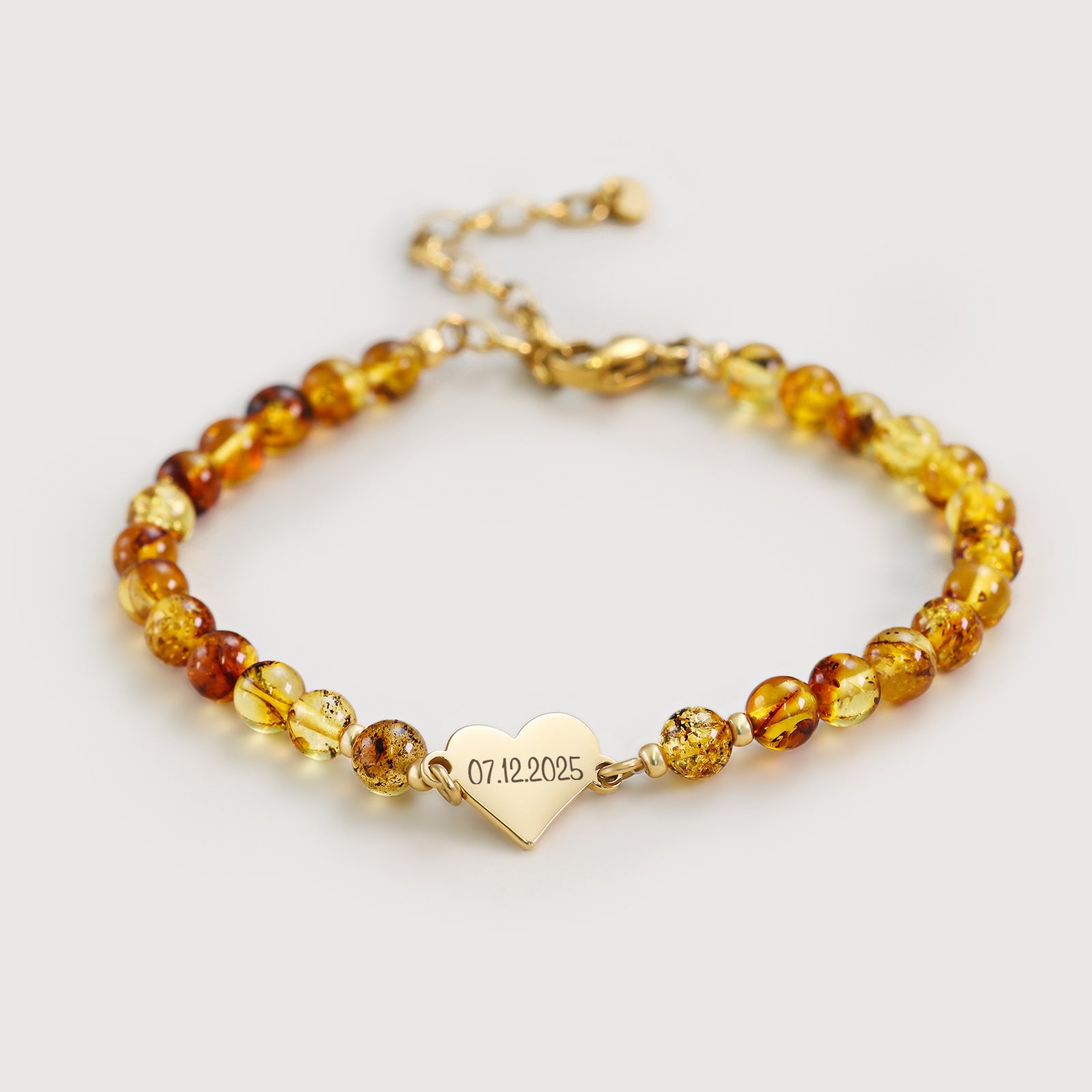 Bernstein Armband mit Herzplättchen