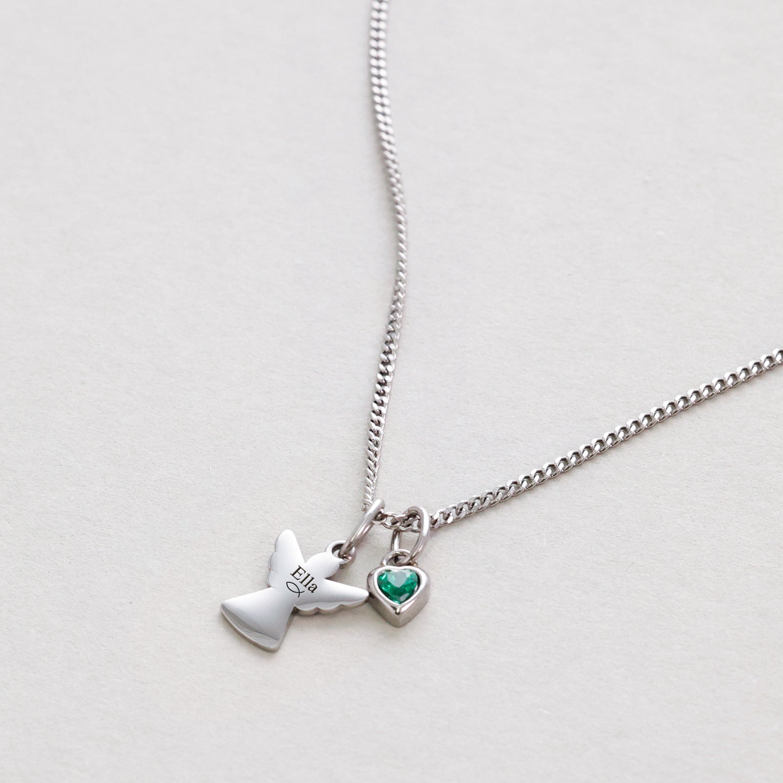 Guardian Angel Necklace with Heart Birthstone - Baptism Gift with Card