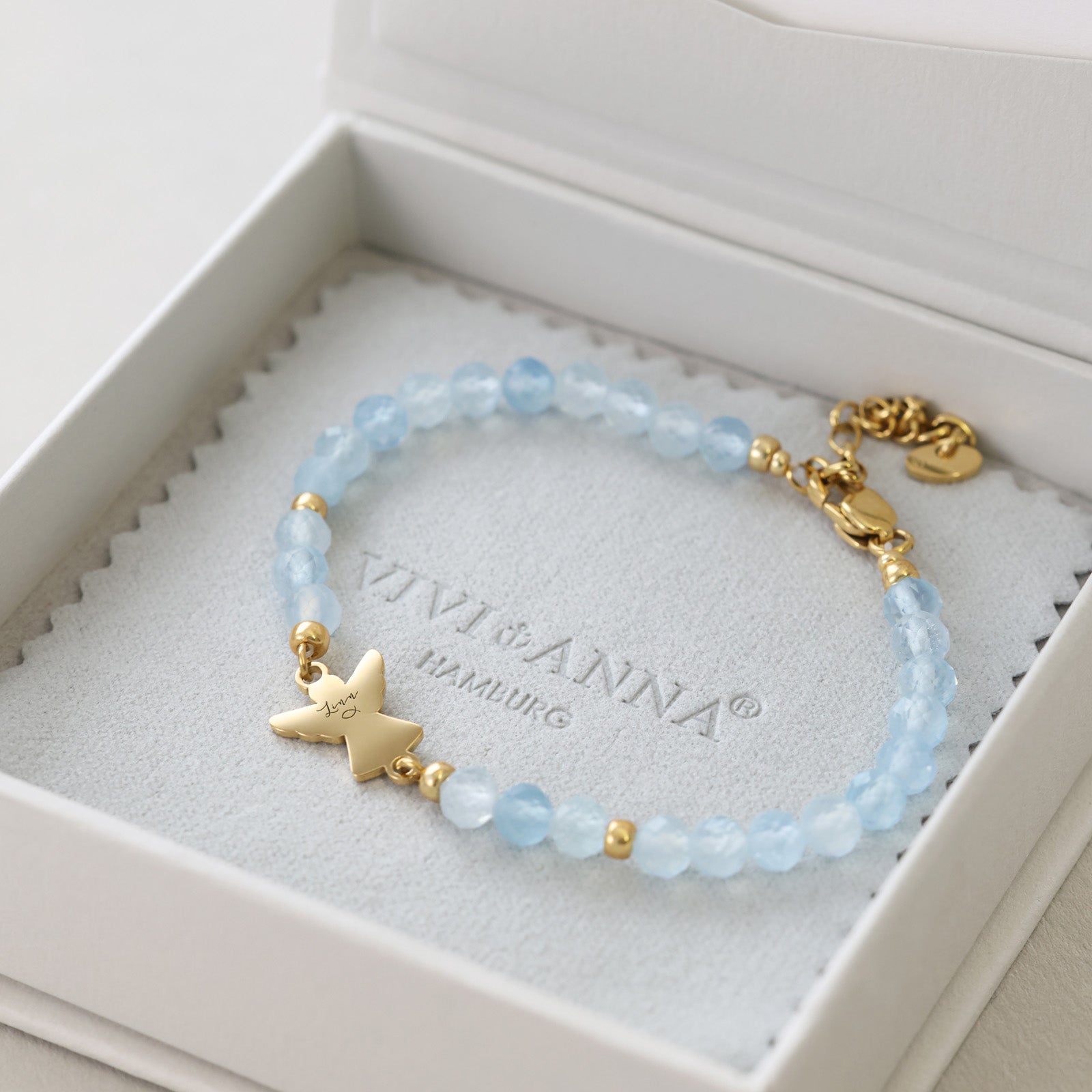 Aquamarin Armband mit Engelanhänger Damen Armband VIVIANNASCHMUCK