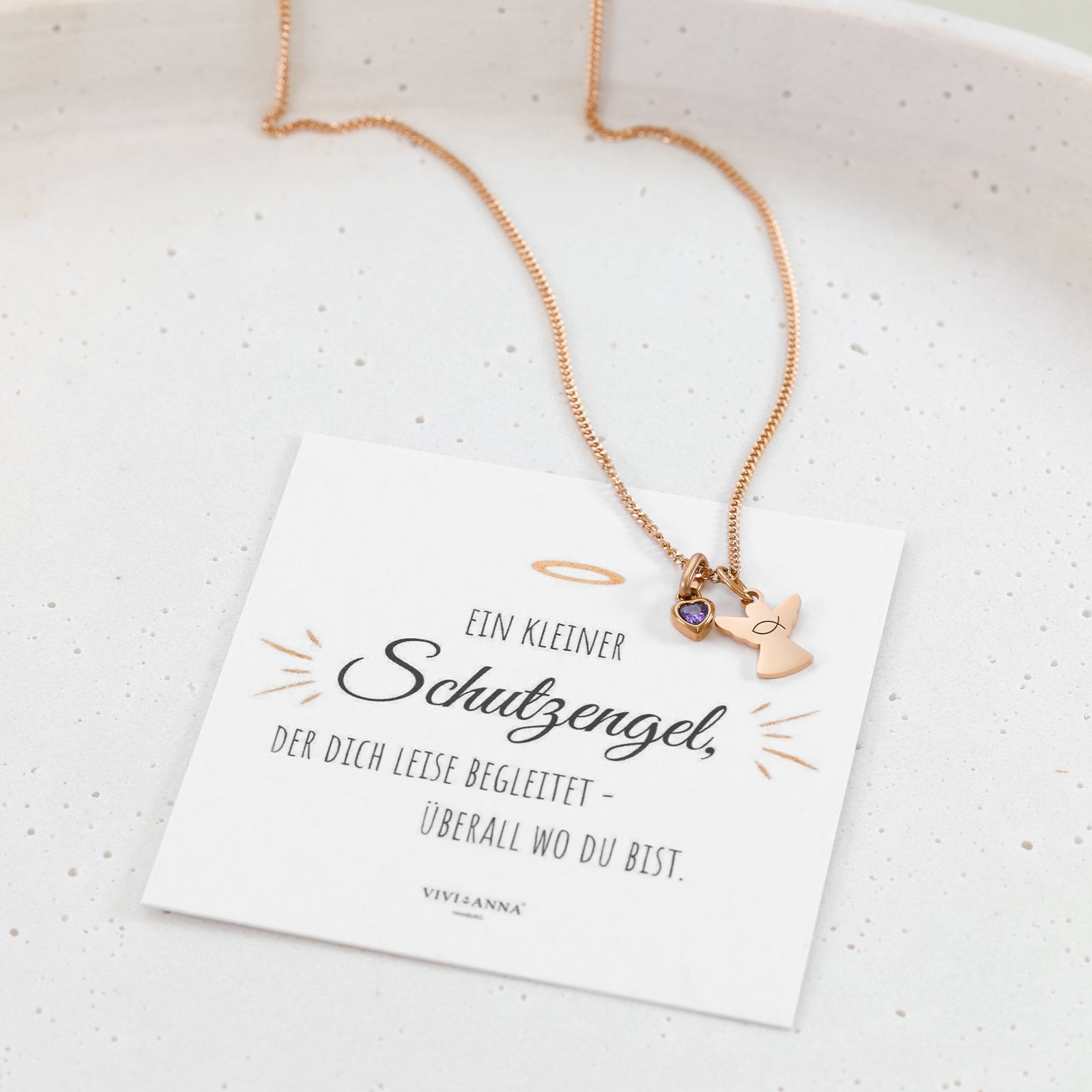 Guardian Angel Necklace with Heart Birthstone - Baptism Gift with Card