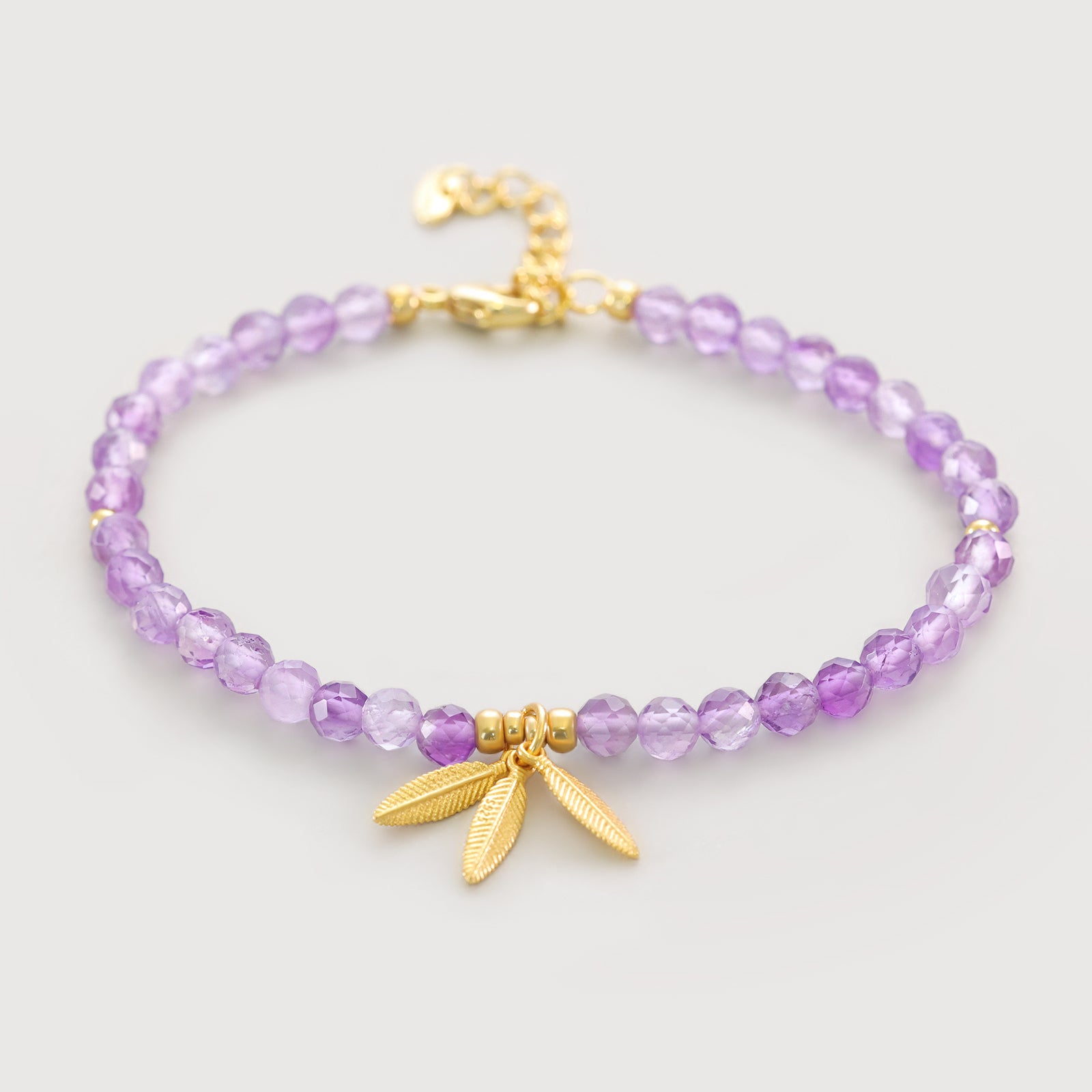 Amethyst Armband mit Federanhänger - 925er Sterling Silber