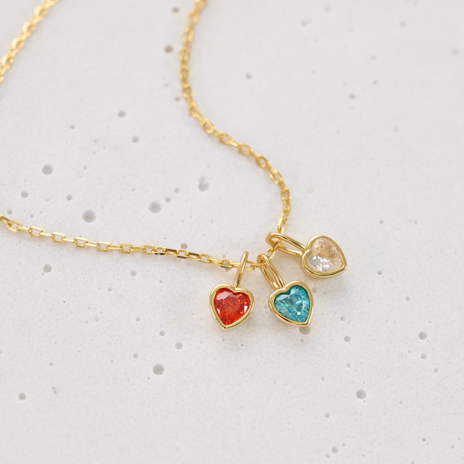 Geburtsstein-Kette mit herzförmigen Anhängern aus Zirkonia - 925 Sterling Silber