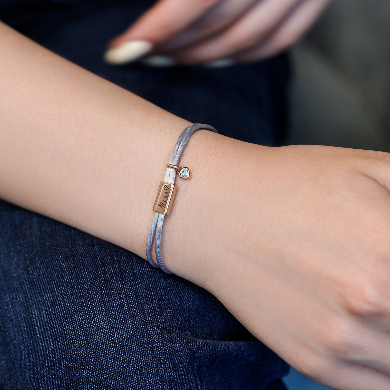 Satin Armband mit Gravur und Geburtsstein