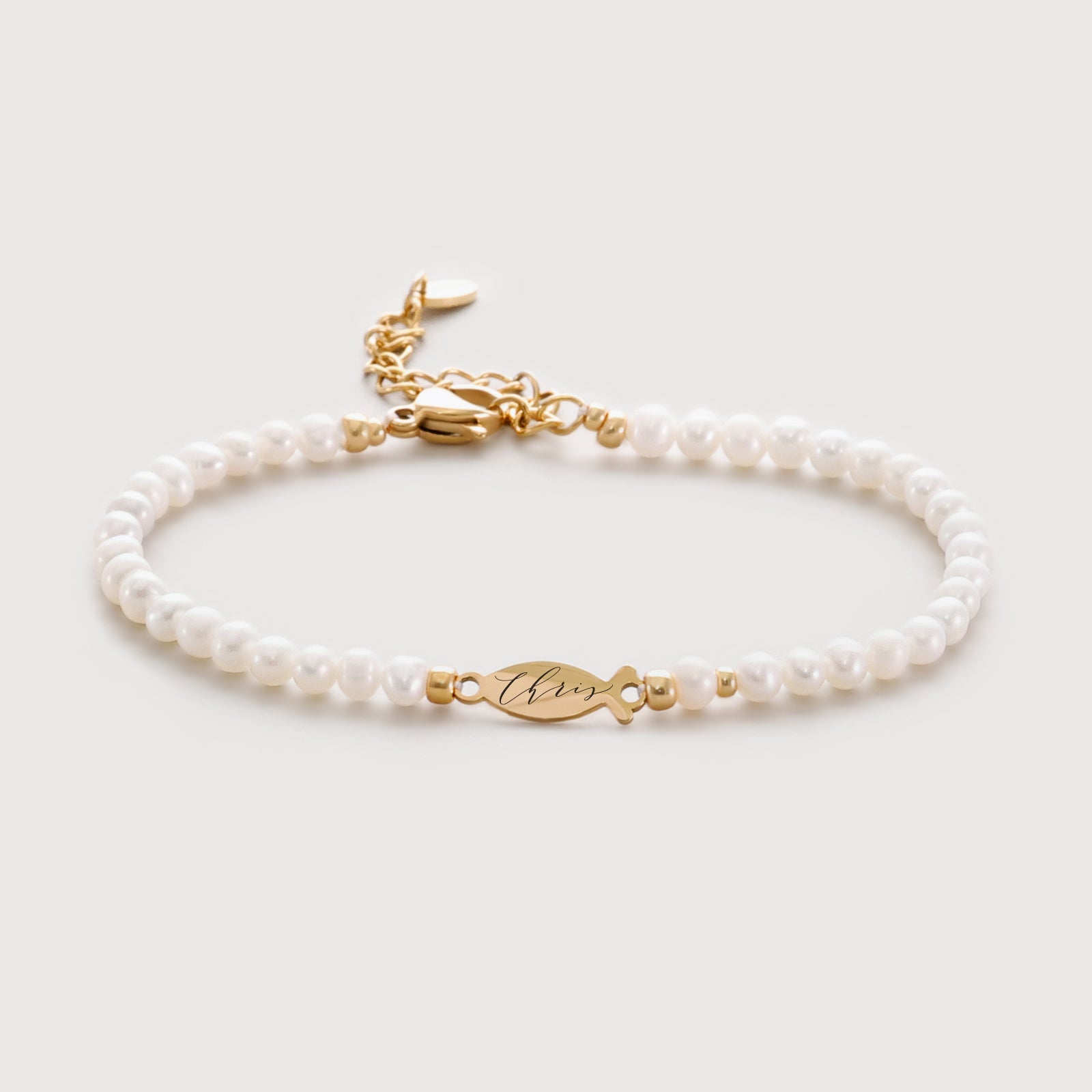 Süßwasserperlen Ichthys Armband - Geschenk zur Kommunion mit Karte Kinder Armband VIVIANNASCHMUCK