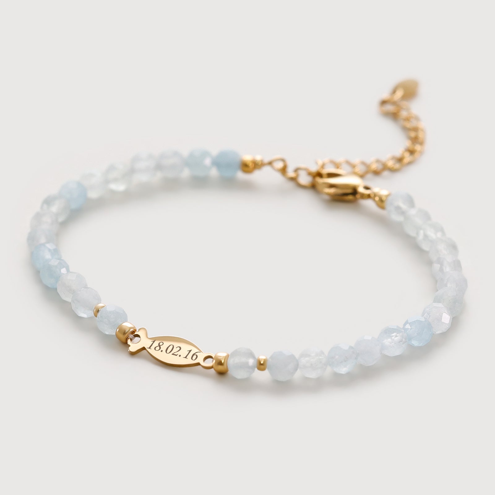 Aquamarin Ichthys Armband - Geschenk zur Kommunion mit Karte Kinder Armband VIVIANNASCHMUCK